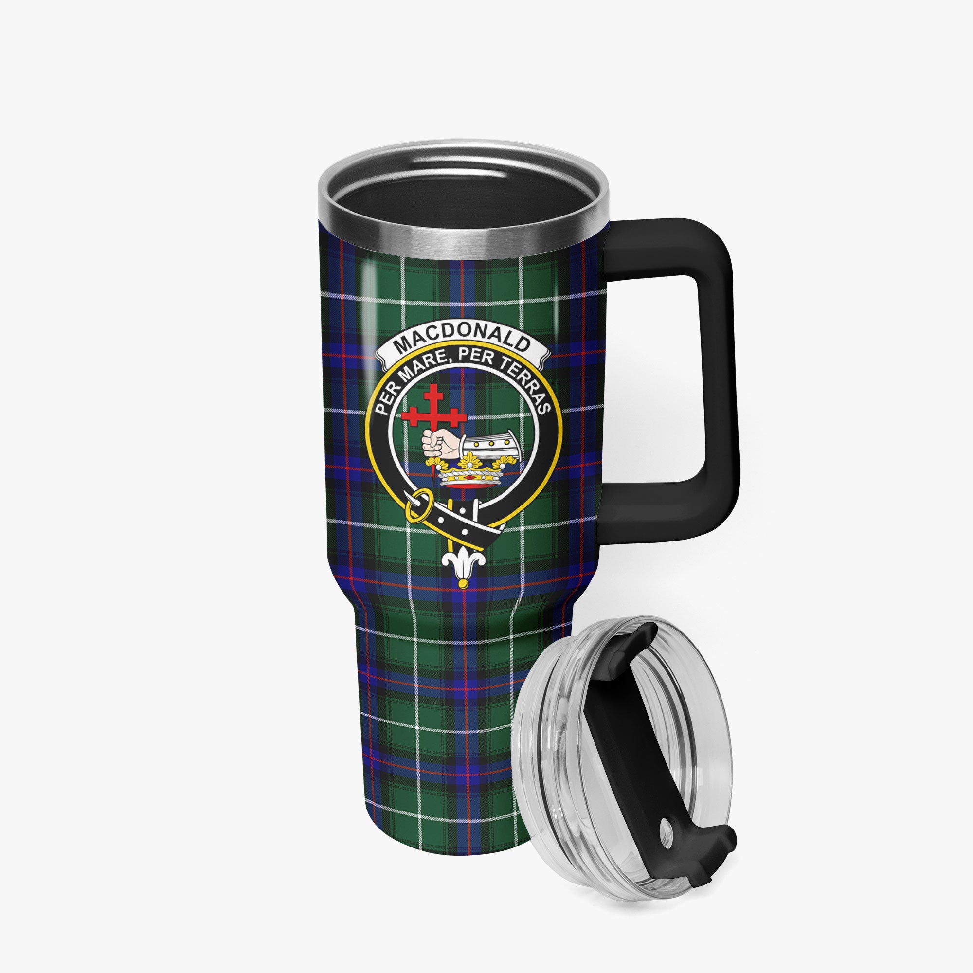 MacDonald of the Isles Hunting Modern Tartan Crest 40 oz Insulated Tumbler with Handle
