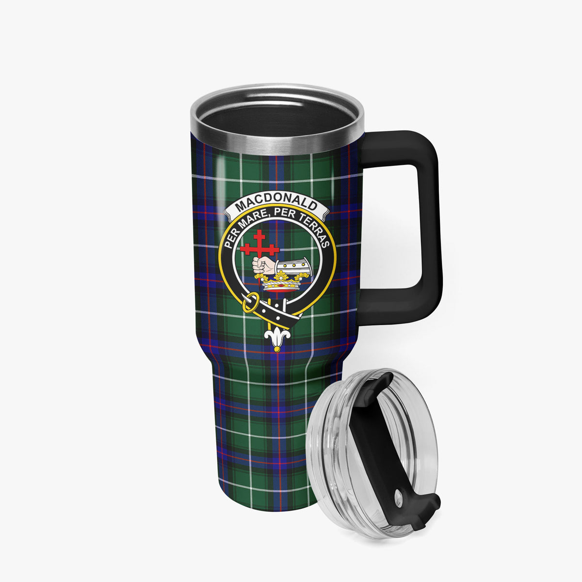MacDonald of the Isles Hunting Modern Tartan Crest 40 oz Insulated Tumbler with Handle