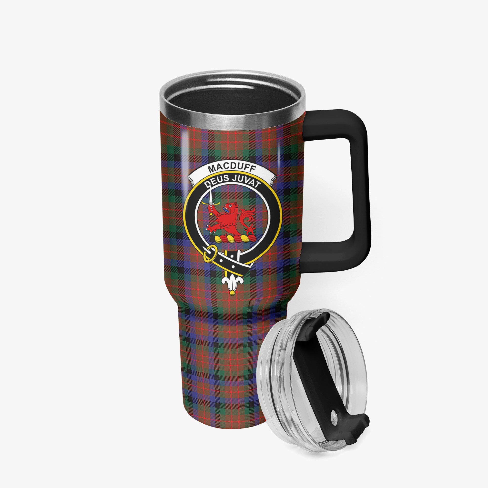 MacDuff Hunting Modern Tartan Crest 40 oz Insulated Tumbler with Handle