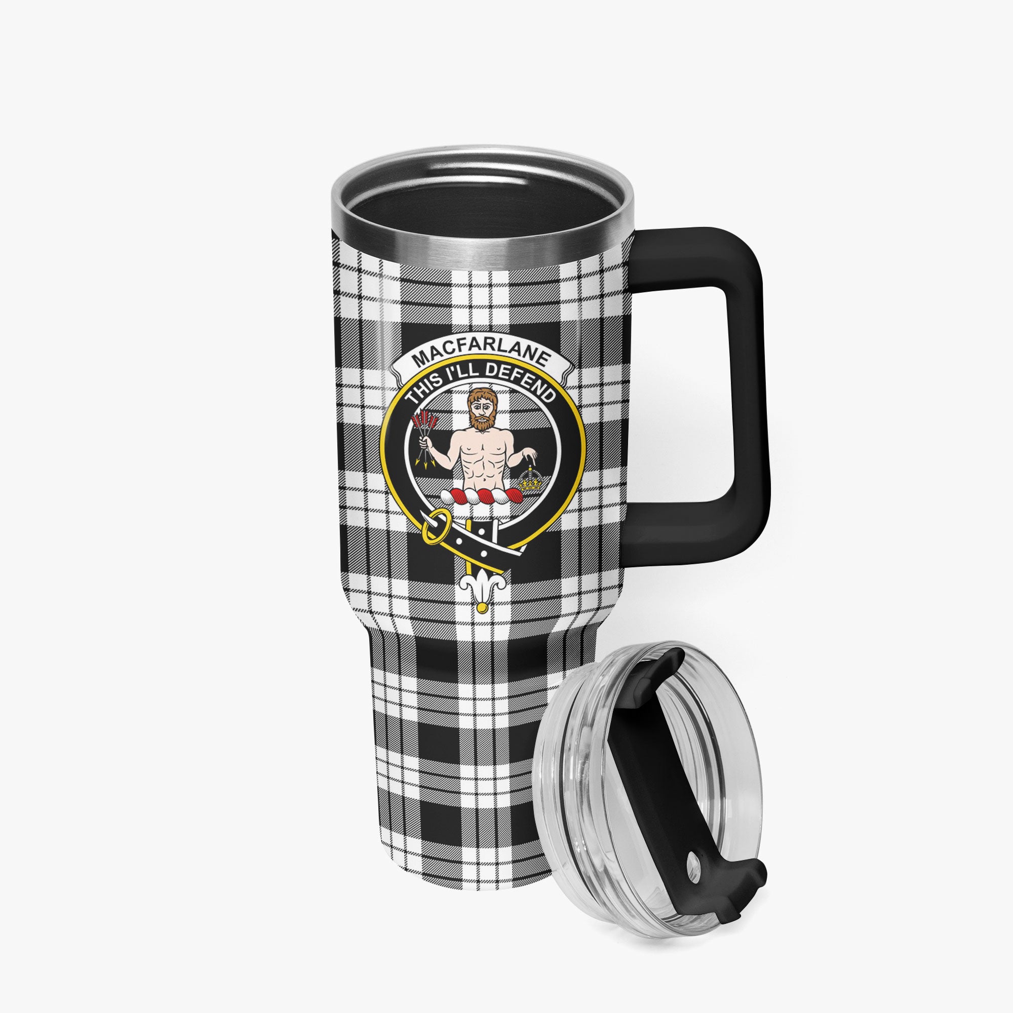 MacFarlane Black - White Tartan Crest 40 oz Insulated Tumbler with Handle
