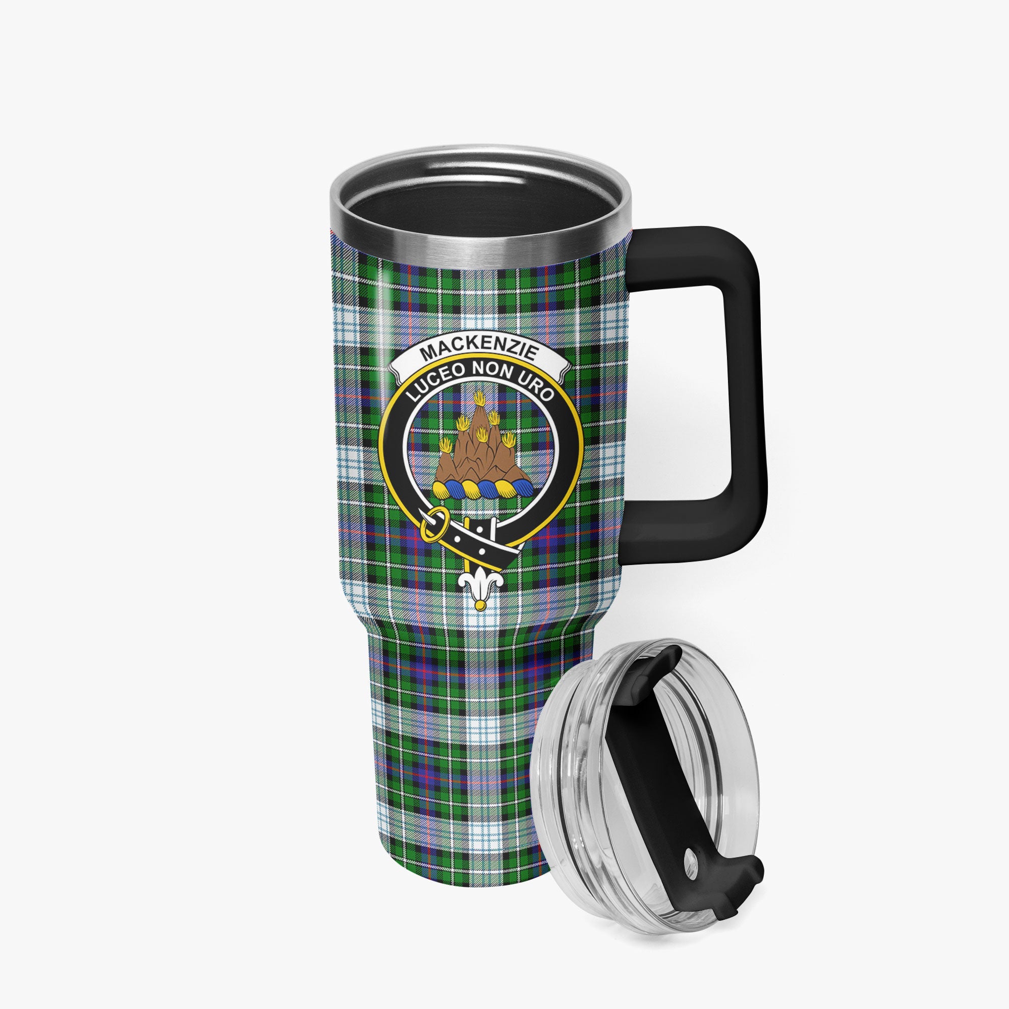 MacKenzie Dress Modern Tartan Crest 40 oz Insulated Tumbler with Handle