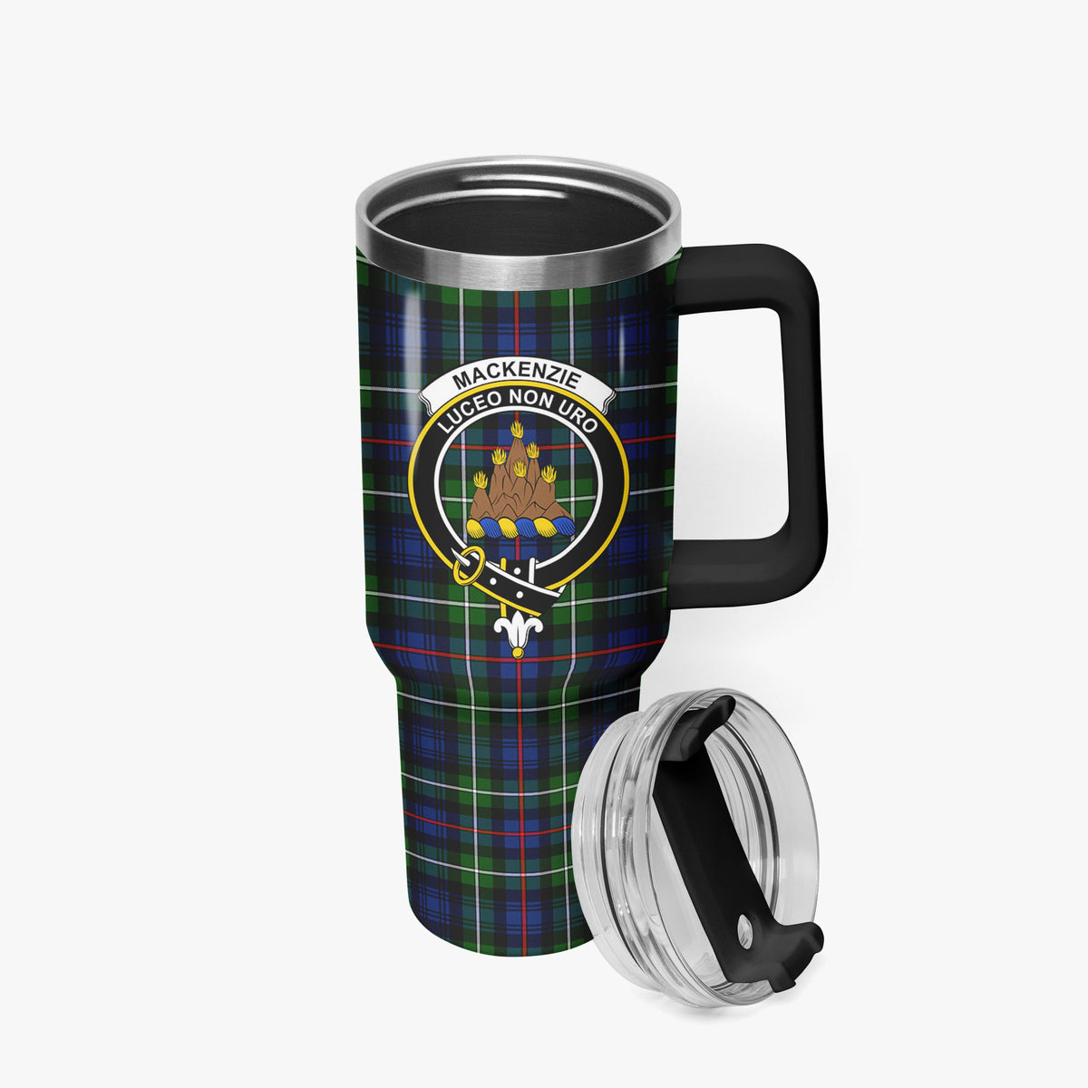 MacKenzie Modern Tartan Crest 40 oz Insulated Tumbler with Handle