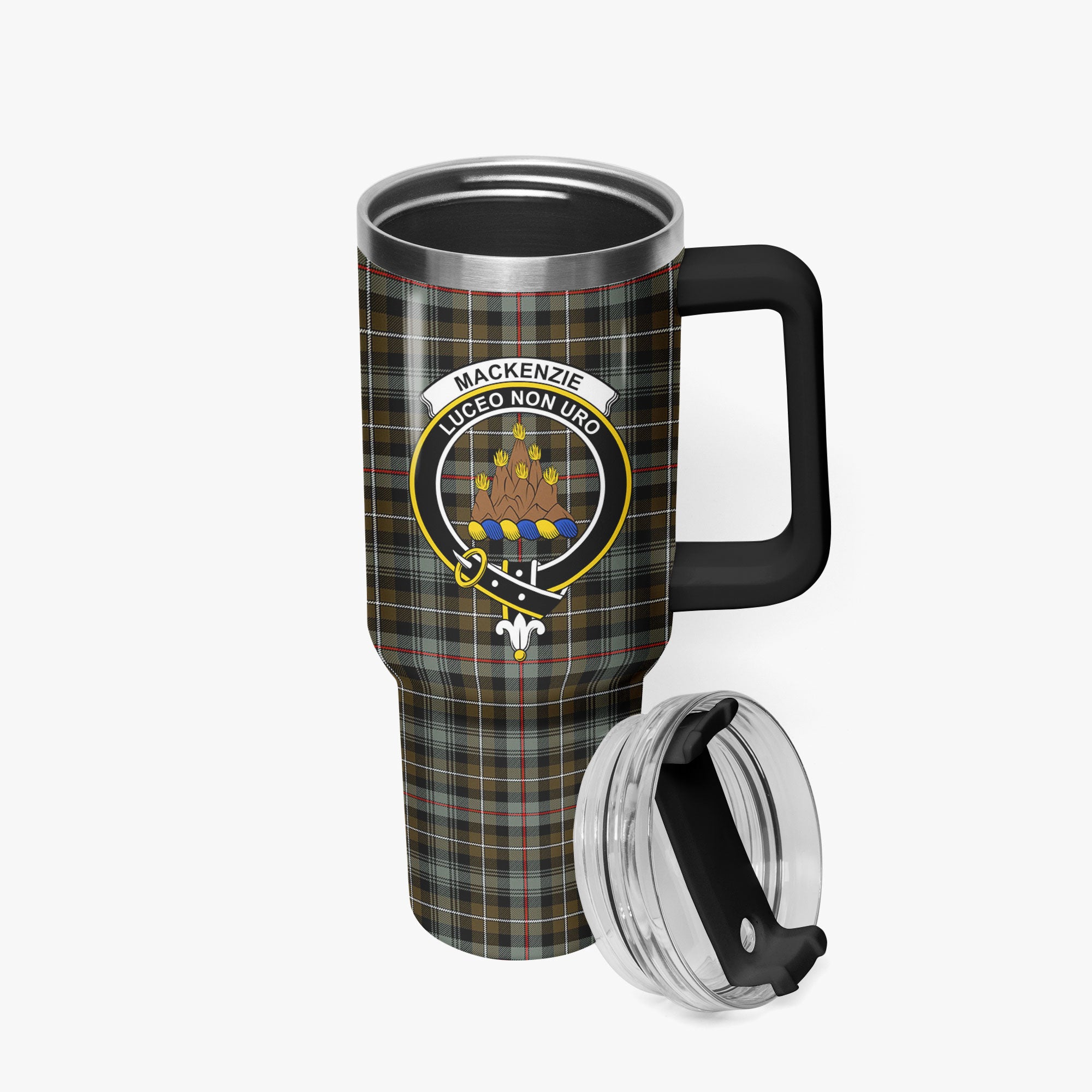 MacKenzie Weathered Tartan Crest 40 oz Insulated Tumbler with Handle