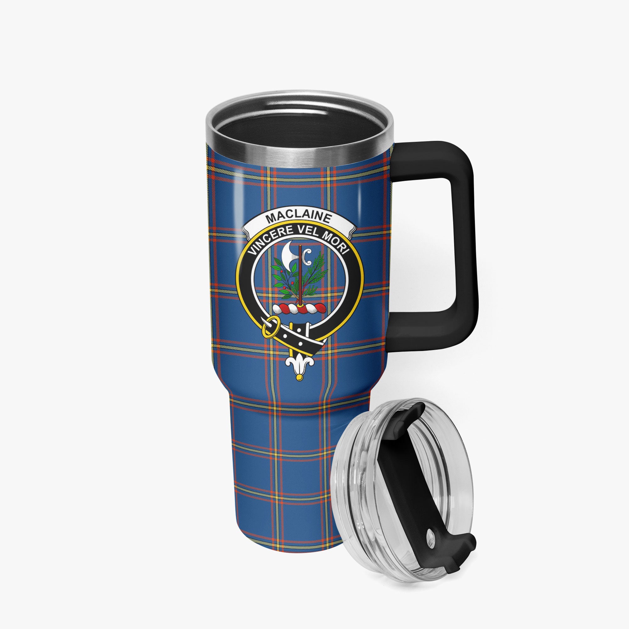 MacLaine of Loch Buie Hunting Ancient Tartan Crest 40 oz Insulated Tumbler with Handle