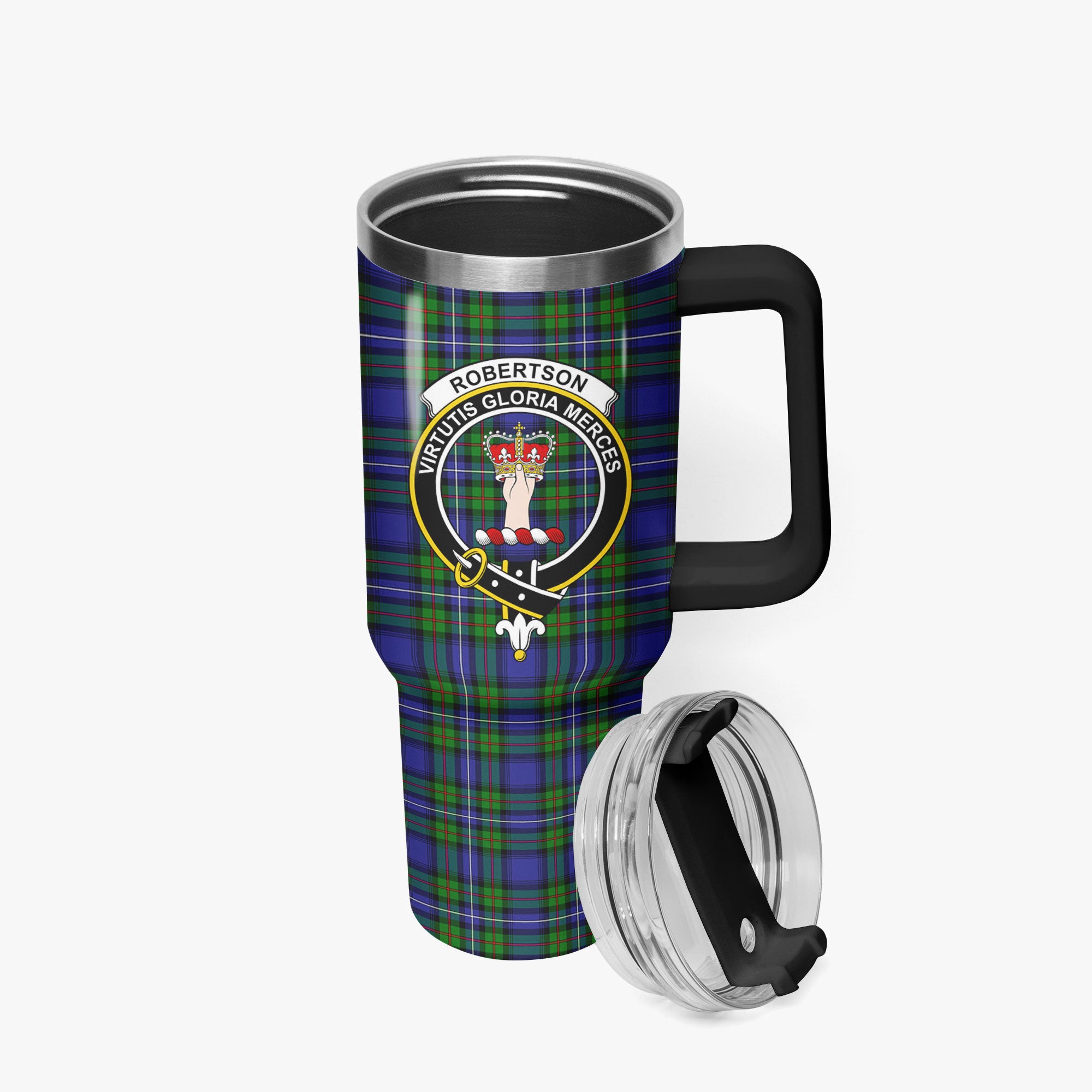 Robertson Hunting Modern Tartan Crest 40 oz Insulated Tumbler with Handle
