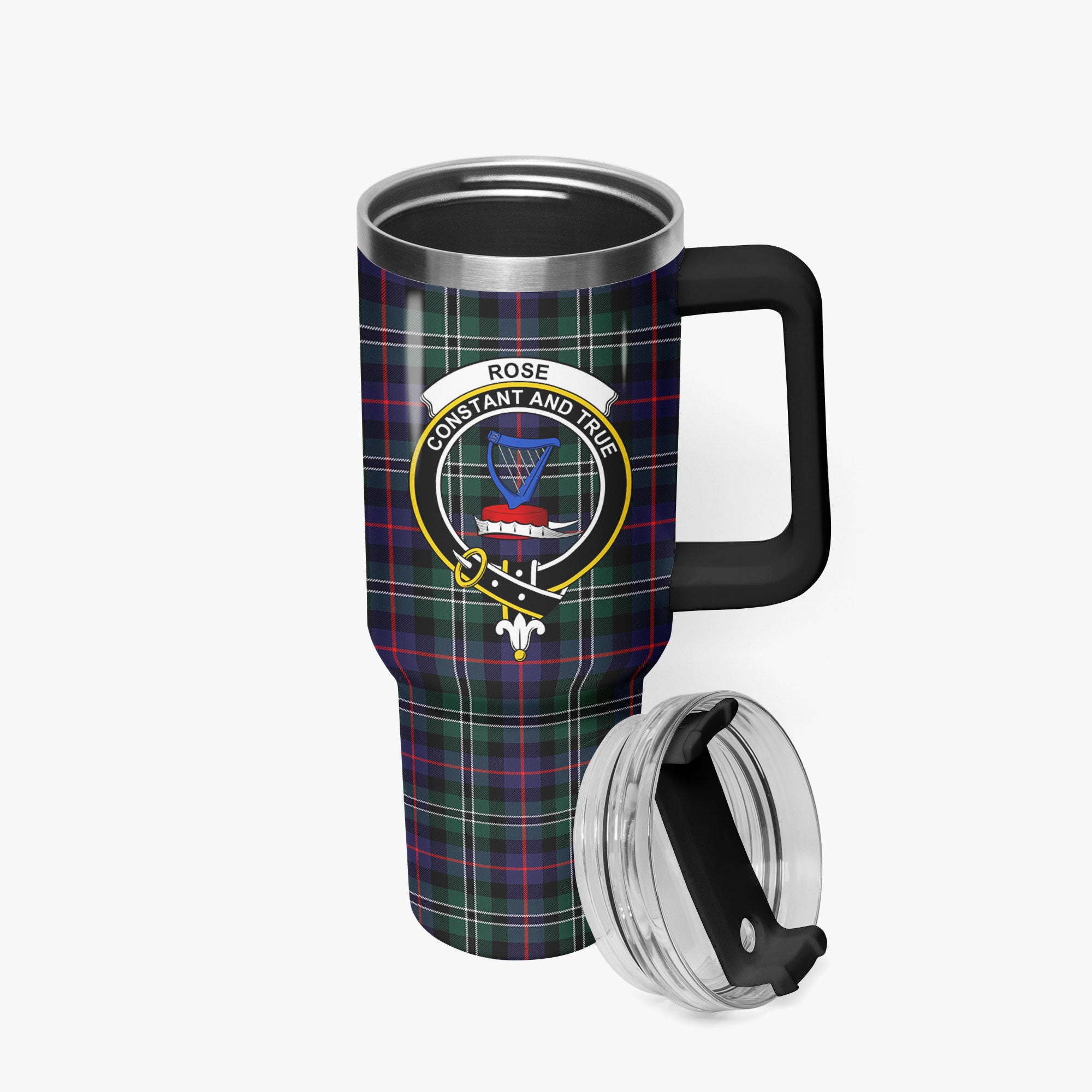 Rose Hunting Modern Tartan Crest 40 oz Insulated Tumbler with Handle
