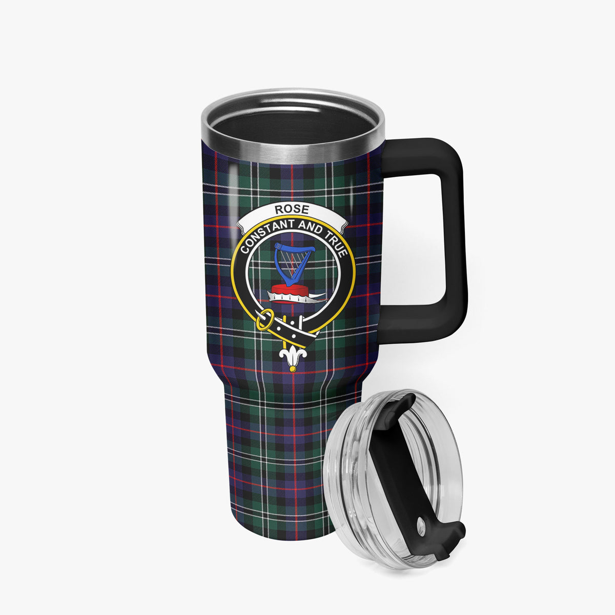 Rose Hunting Modern Tartan Crest 40 oz Insulated Tumbler with Handle