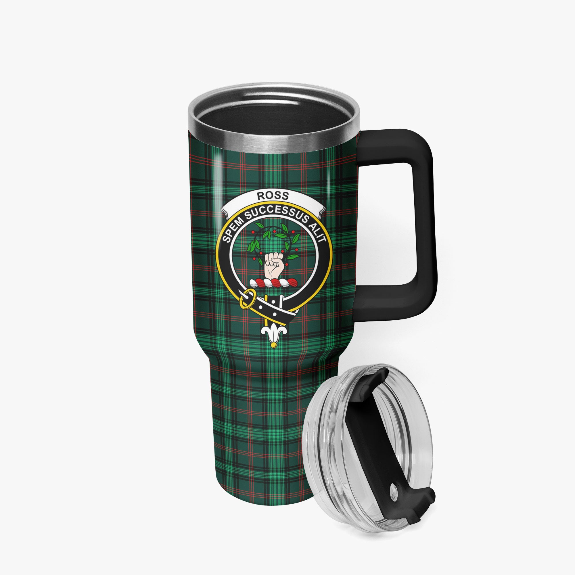 Ross Hunting Modern Tartan Crest 40 oz Insulated Tumbler with Handle