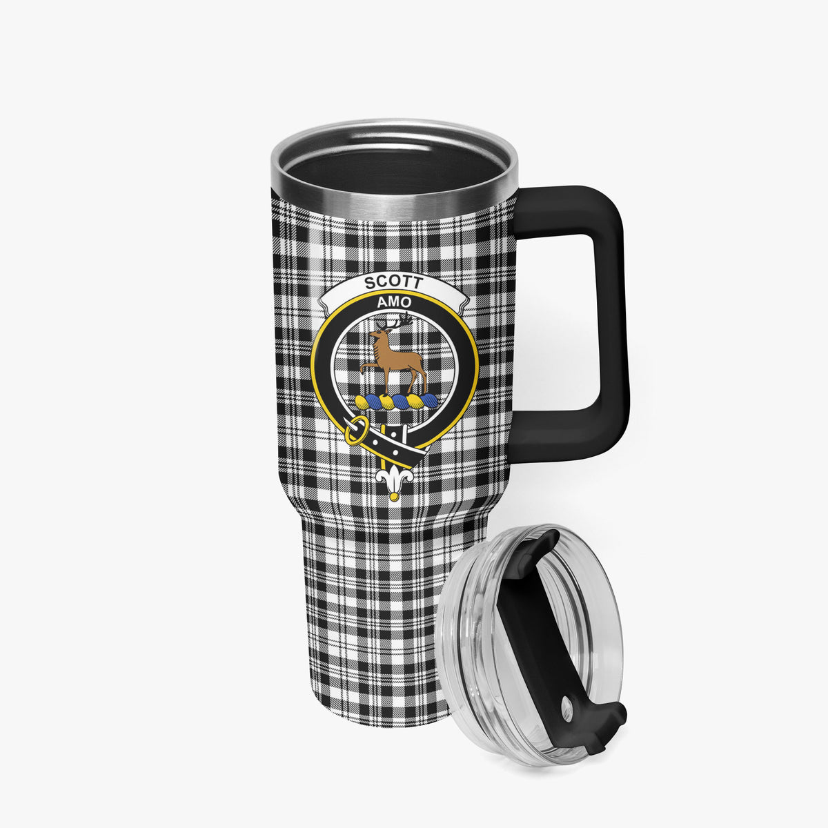 Scott Black & White Modern Tartan Crest 40 oz Insulated Tumbler with Handle