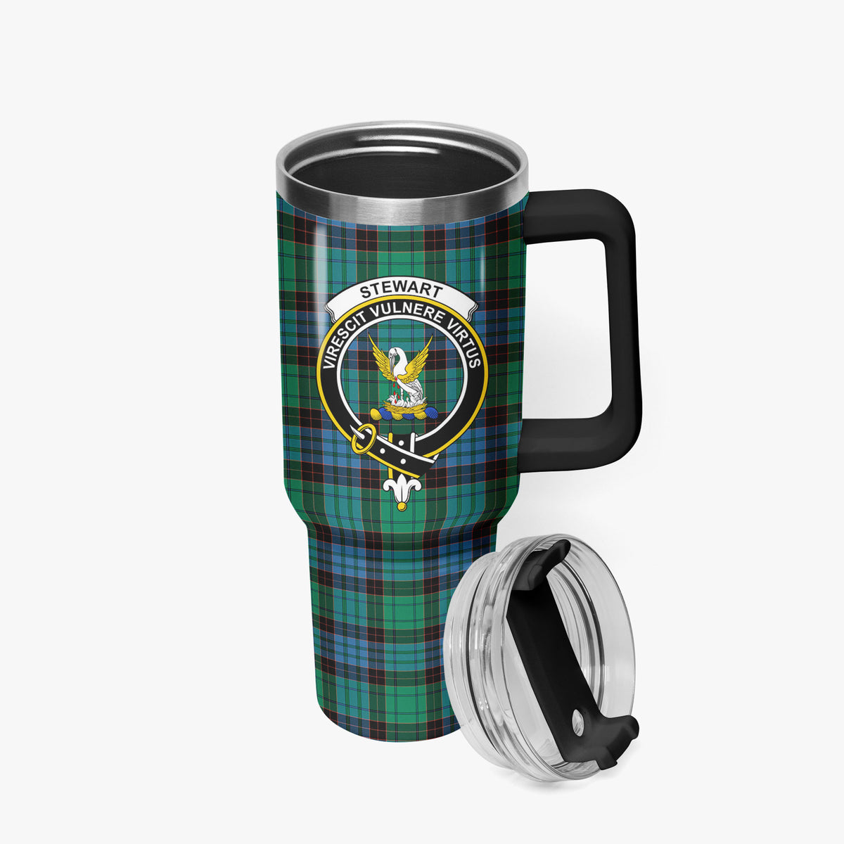 Stewart Old Ancient Tartan Crest 40 oz Insulated Tumbler with Handle