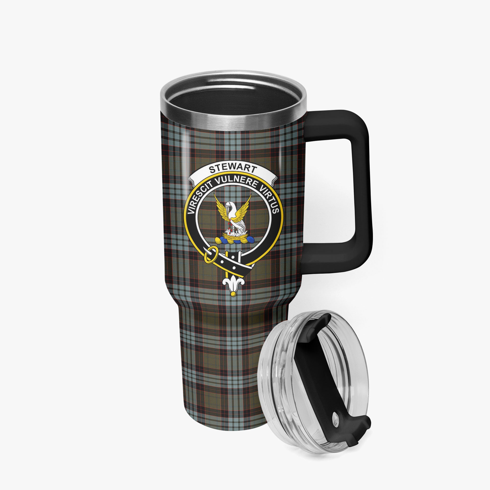 Stewart Old Weathered Tartan Crest 40 oz Insulated Tumbler with Handle