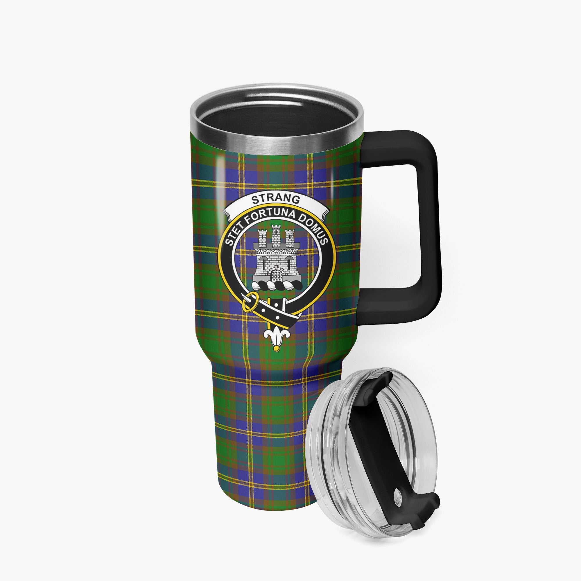 Strang (or Strange) Tartan Crest 40 oz Insulated Tumbler with Handle