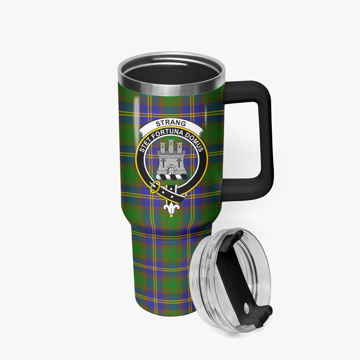 Strang (or Strange) Tartan Crest 40 oz Insulated Tumbler with Handle