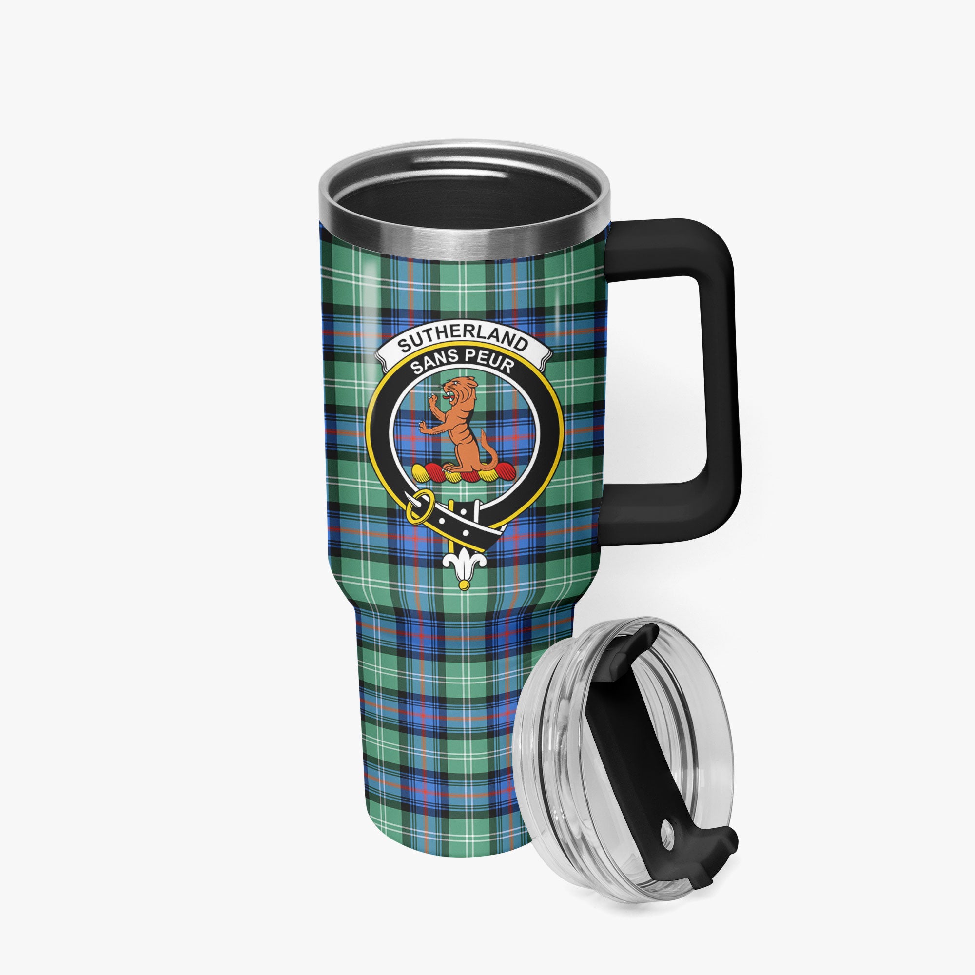 Sutherland Old Ancient Tartan Crest 40 oz Insulated Tumbler with Handle