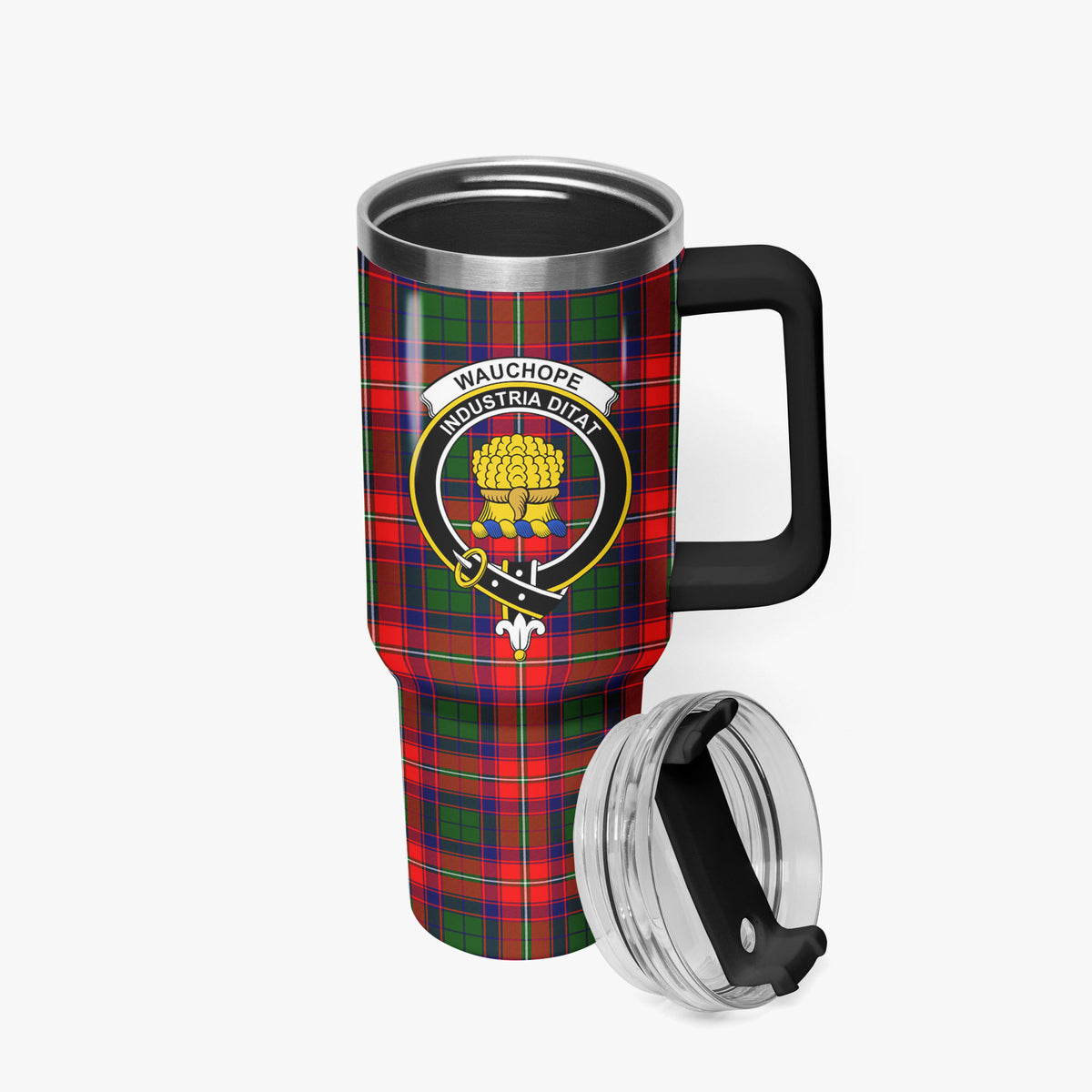 Wauchope (or Waugh) Tartan Crest 40 oz Insulated Tumbler with Handle