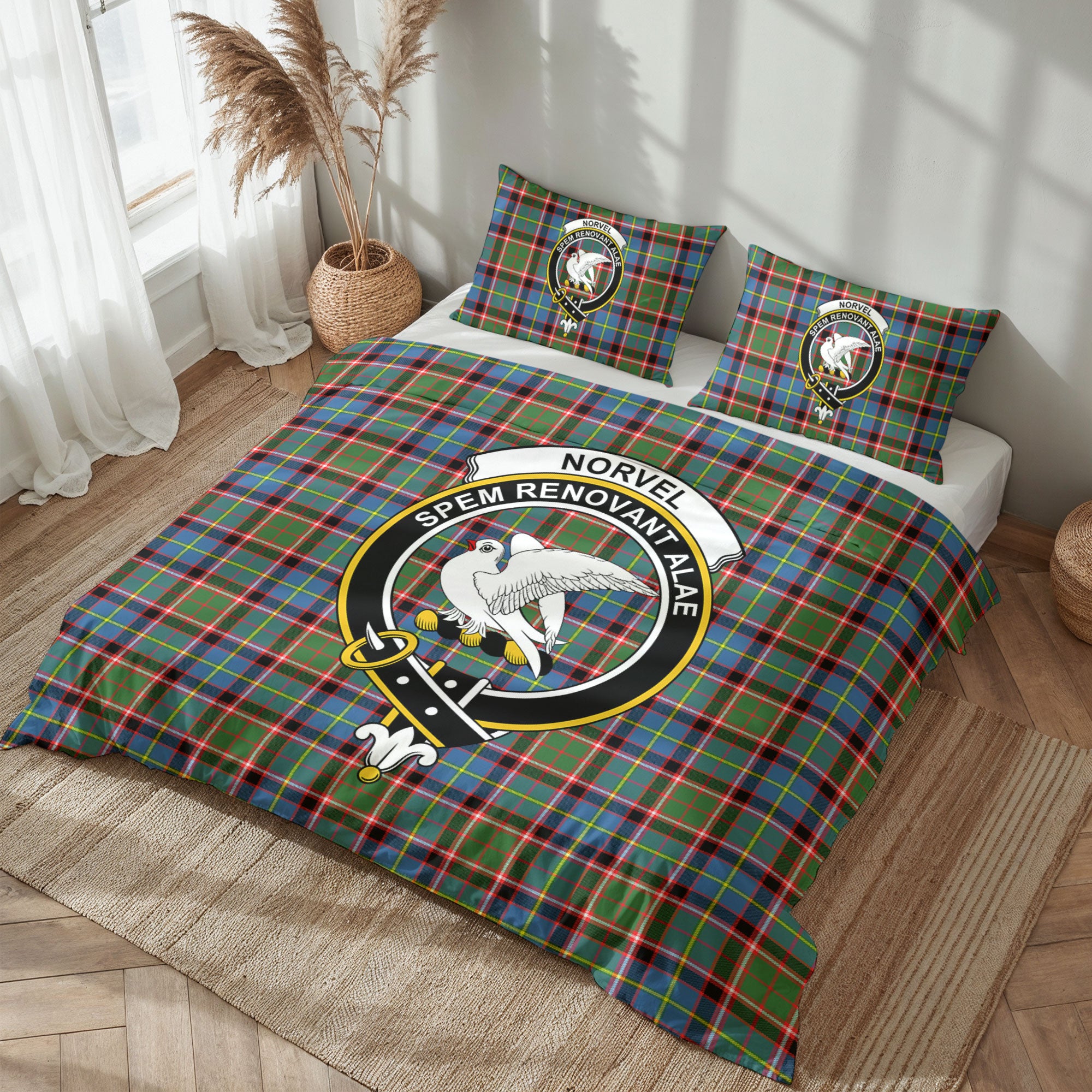 Norvel (or Norvill) Tartan Crest Bedding Set