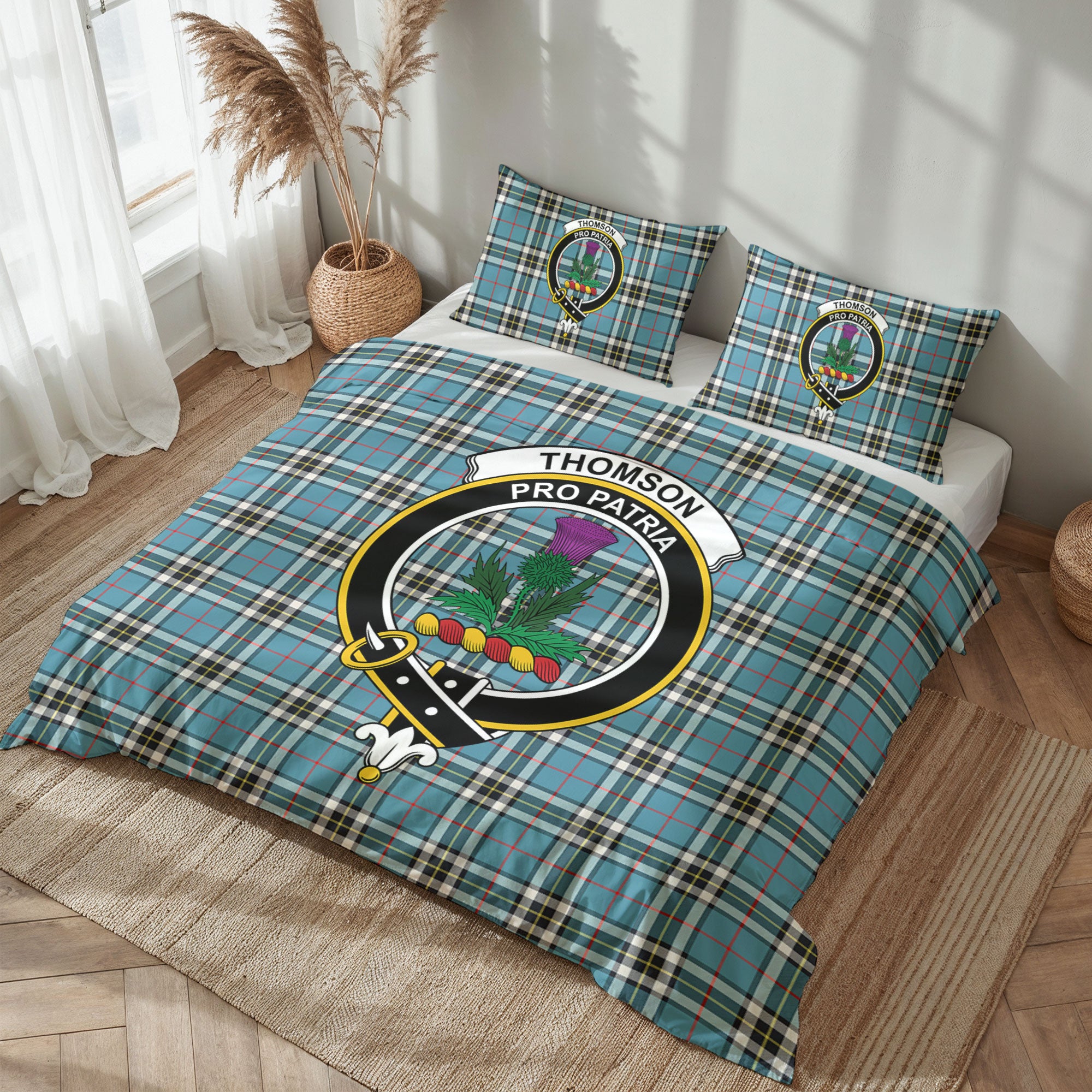 Thomson Blue Tartan Crest Bedding Set