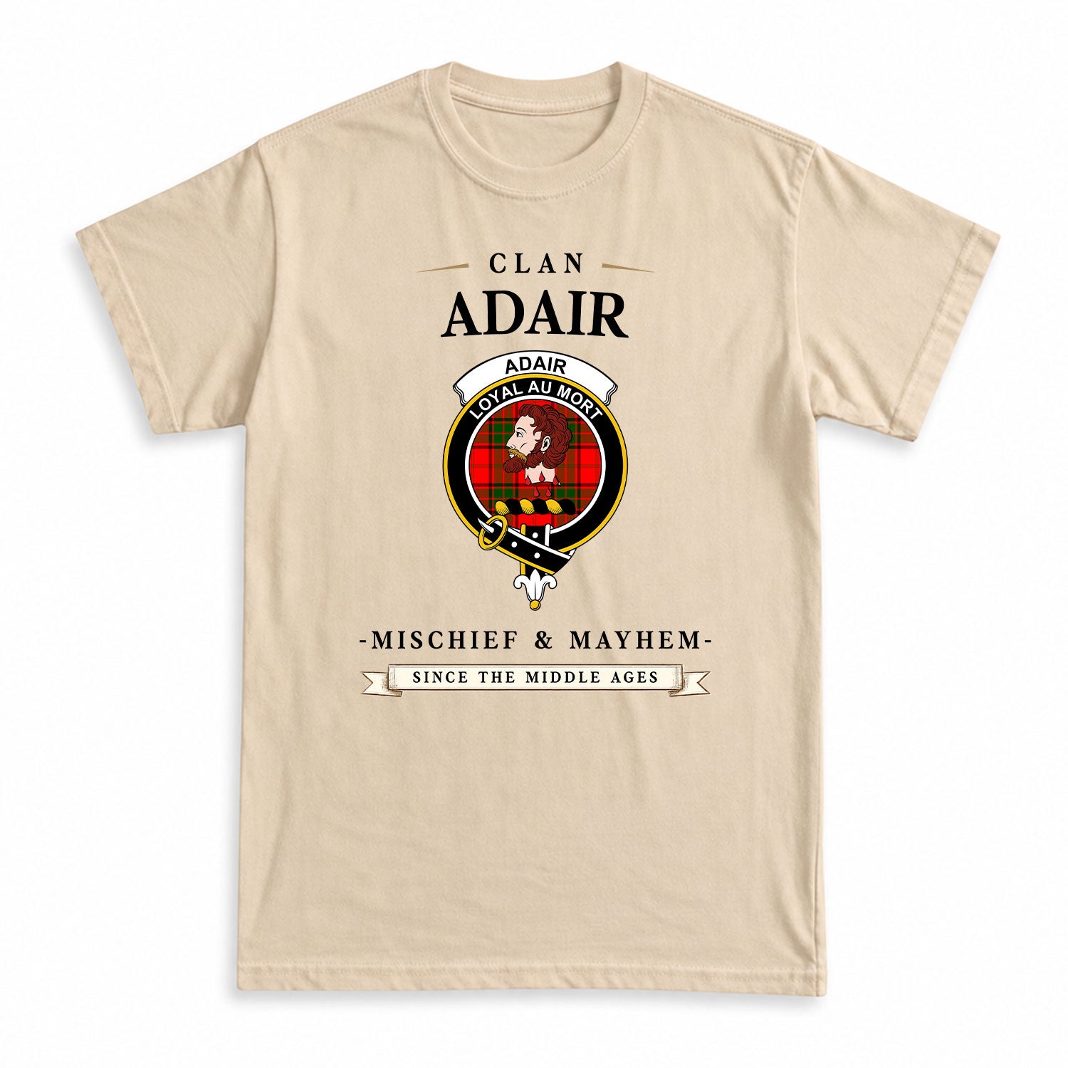 Adair Modern Tartan Crest Mischief and Mayhem T-shirt