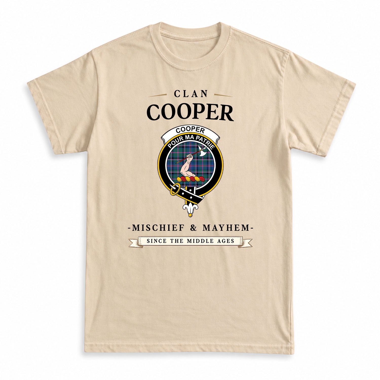 Cooper Ancient Tartan Crest Mischief and Mayhem T-shirt