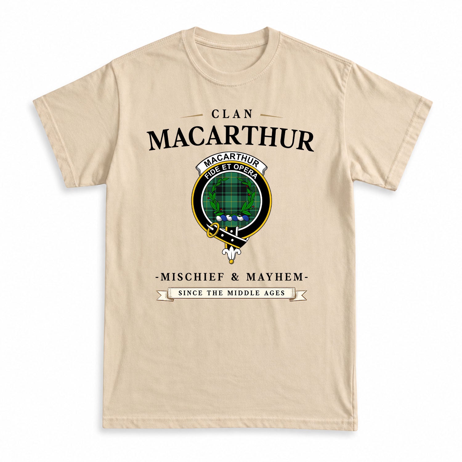 MacArthur Ancient Tartan Crest Mischief and Mayhem T-shirt