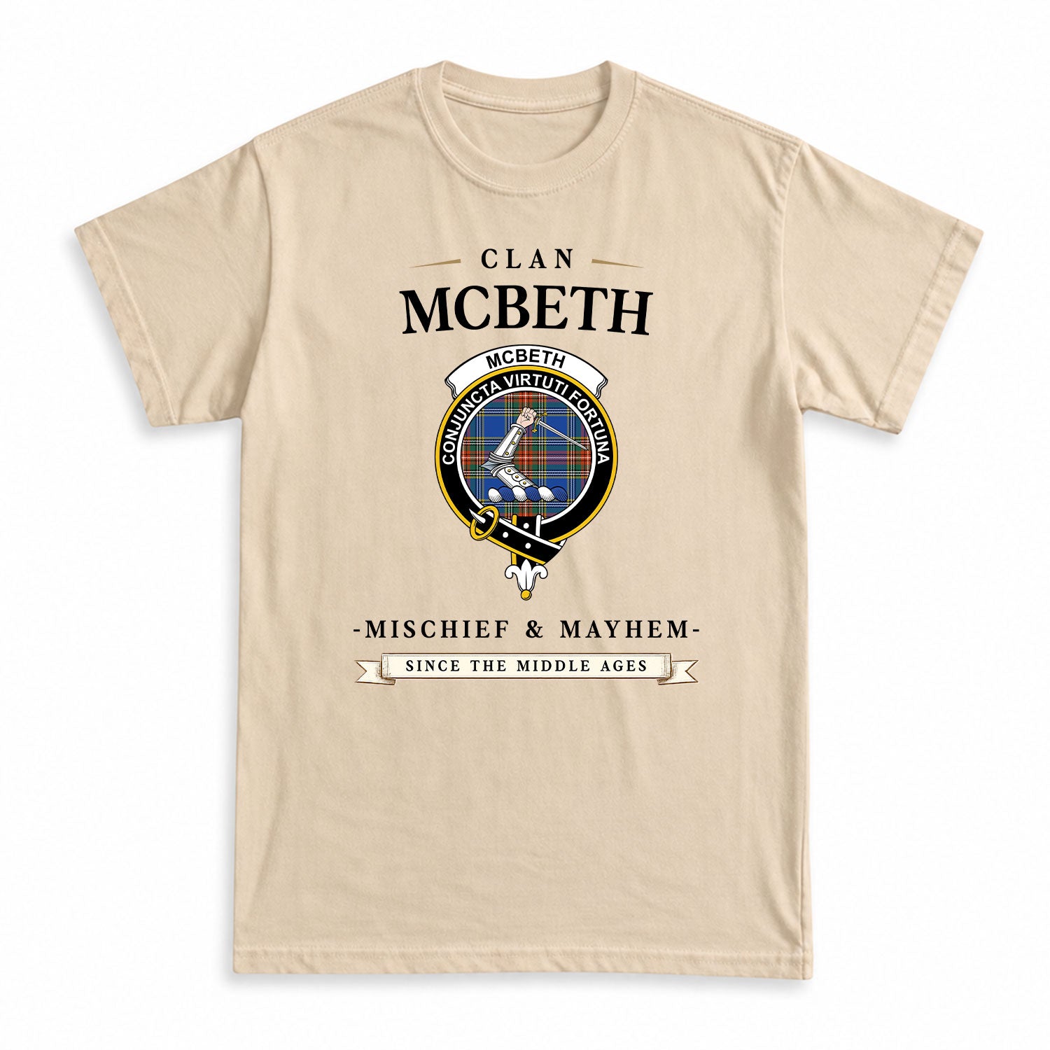 McBeth Ancient Tartan Crest Mischief and Mayhem T-shirt