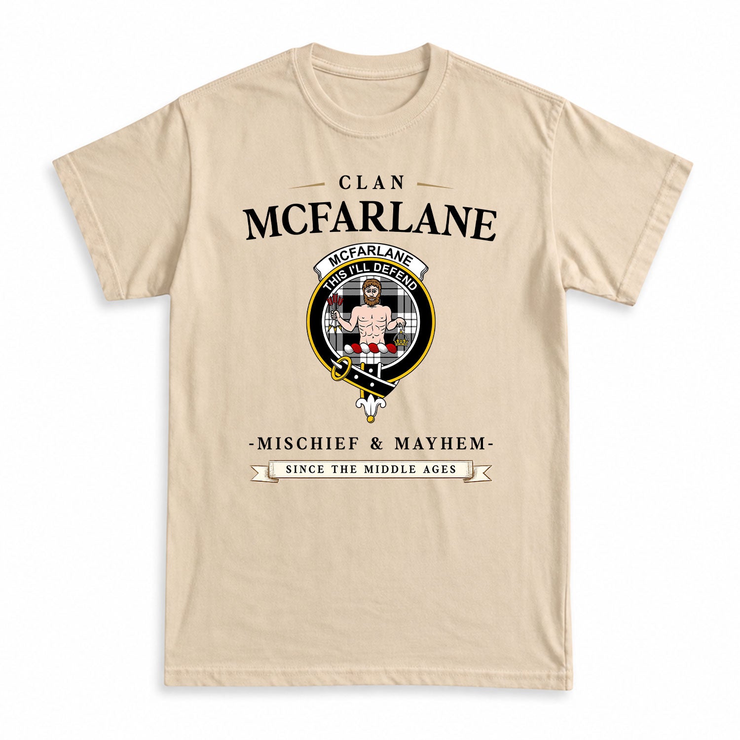 McFarlane Black - White Tartan Crest Mischief and Mayhem T-shirt