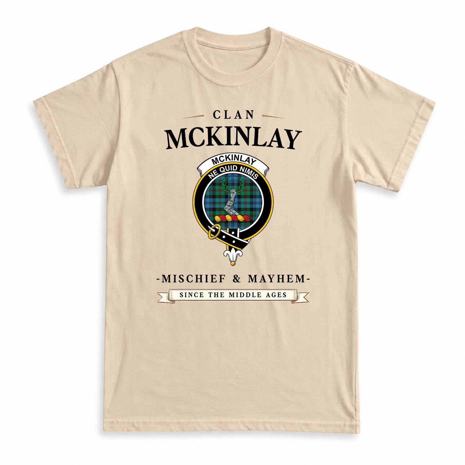 McKinlay Ancient Tartan Crest Mischief and Mayhem T-shirt