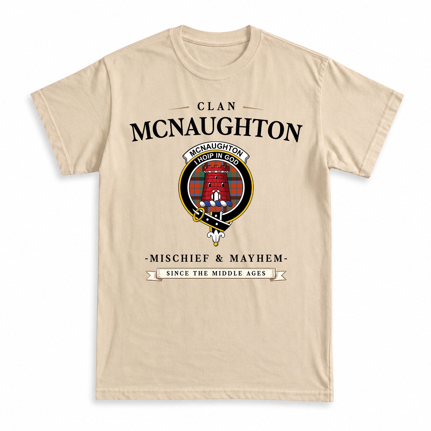 McNaughton Ancient Tartan Crest Mischief and Mayhem T-shirt