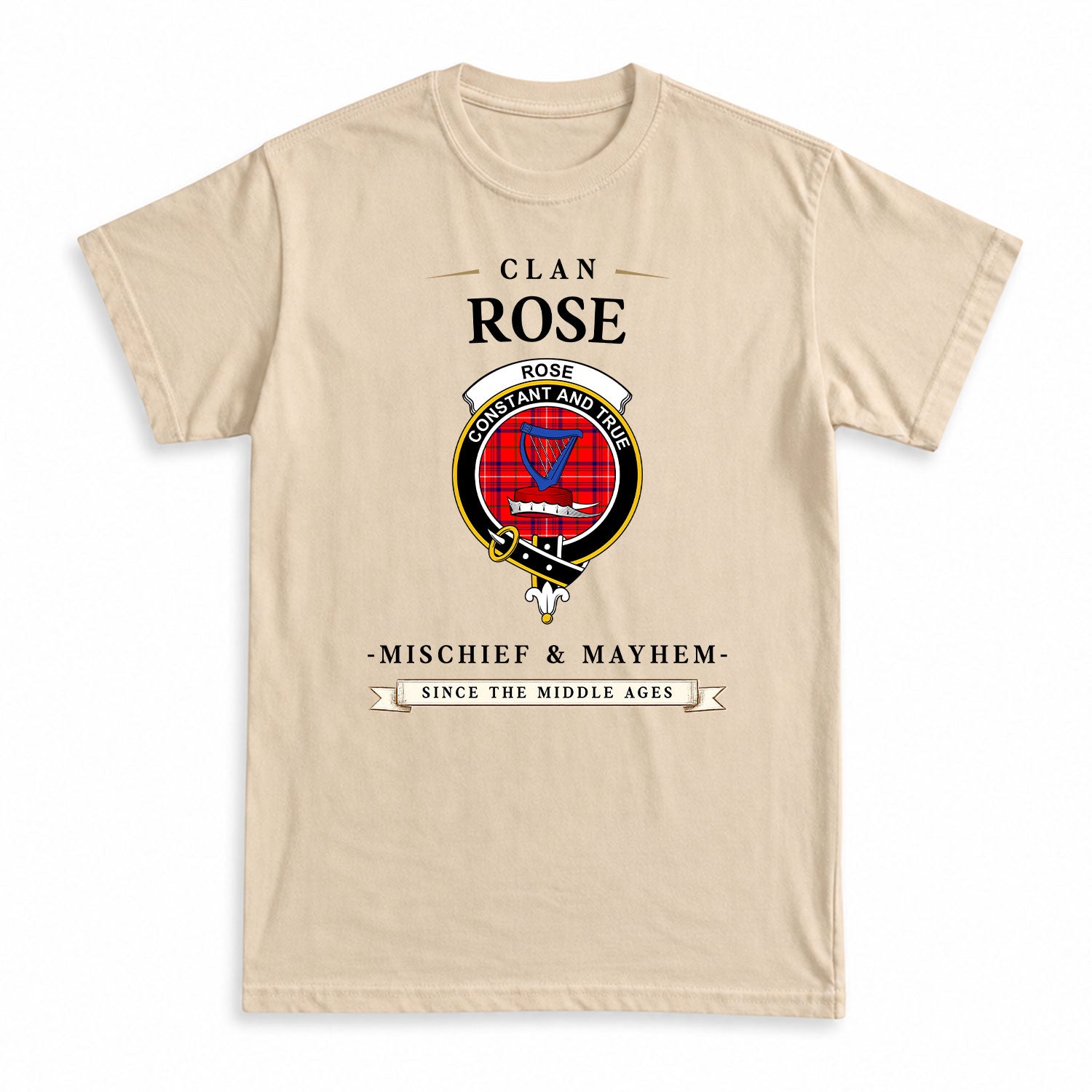 Rose Modern Tartan Crest Mischief and Mayhem T-shirt