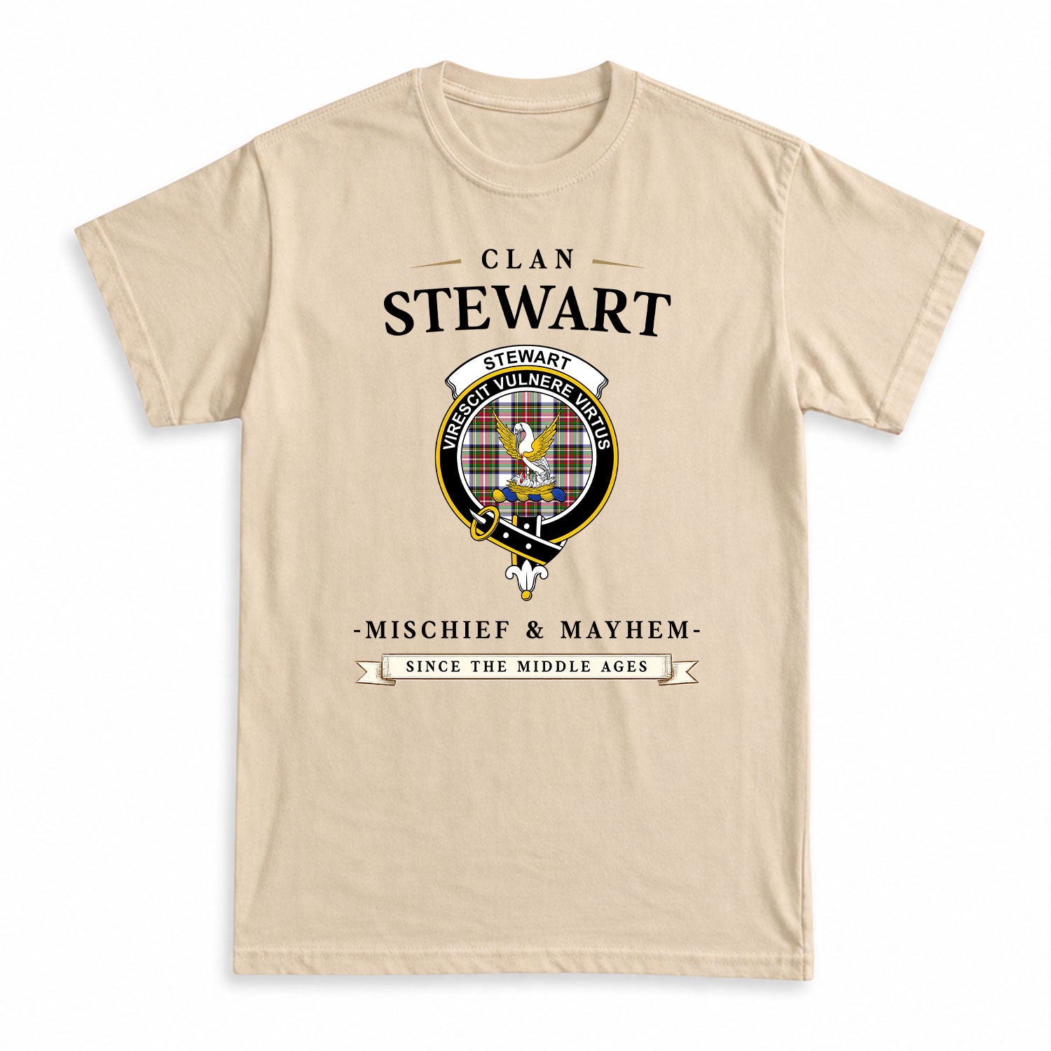 Stewart Dress Modern Tartan Crest Mischief and Mayhem T-shirt