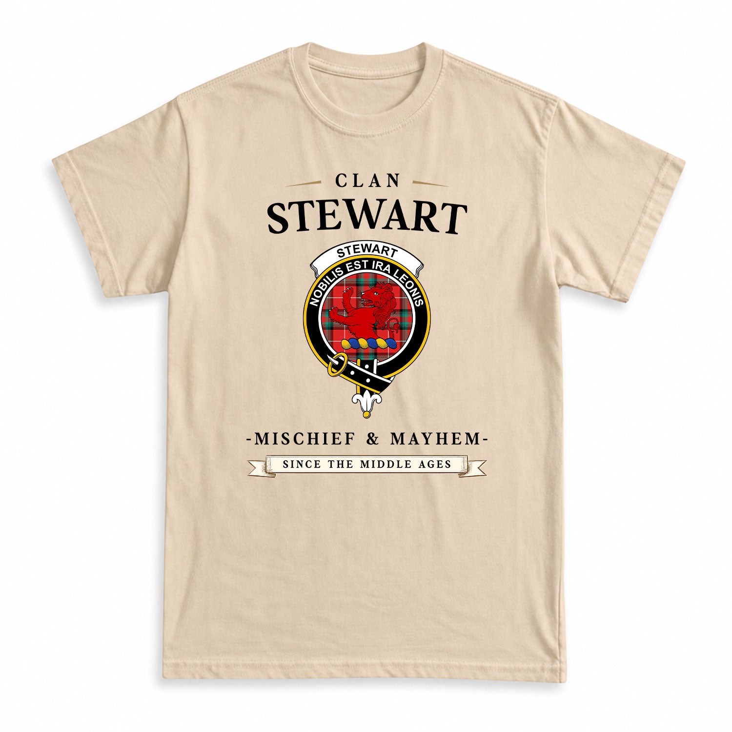 Stewart (Stuart) of Bute Tartan Crest Mischief and Mayhem T-shirt
