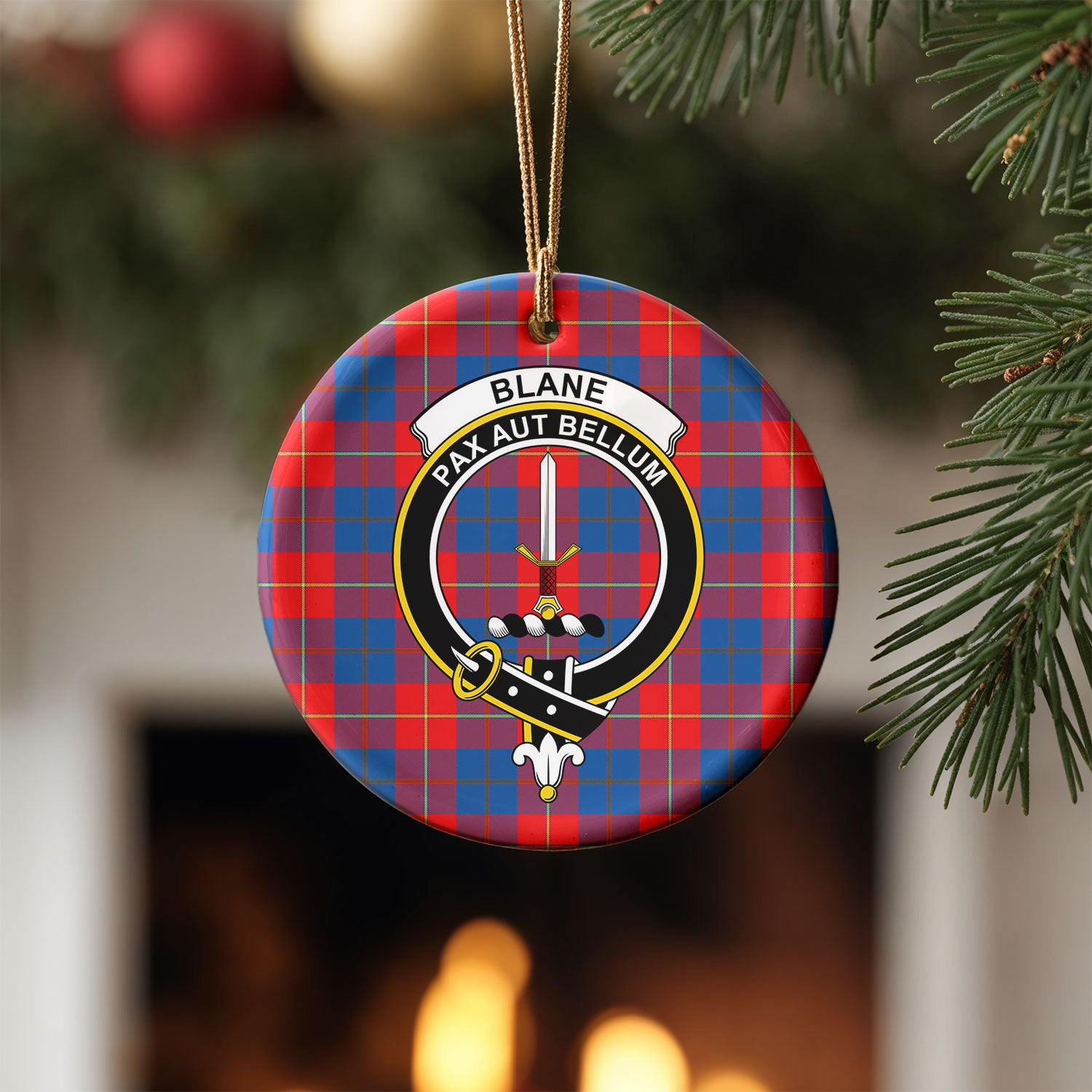 Blane Tartan Crest Christmas Ceramic Ornament