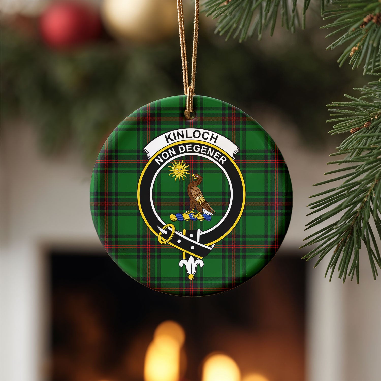Kinloch Tartan Crest Christmas Ceramic Ornament