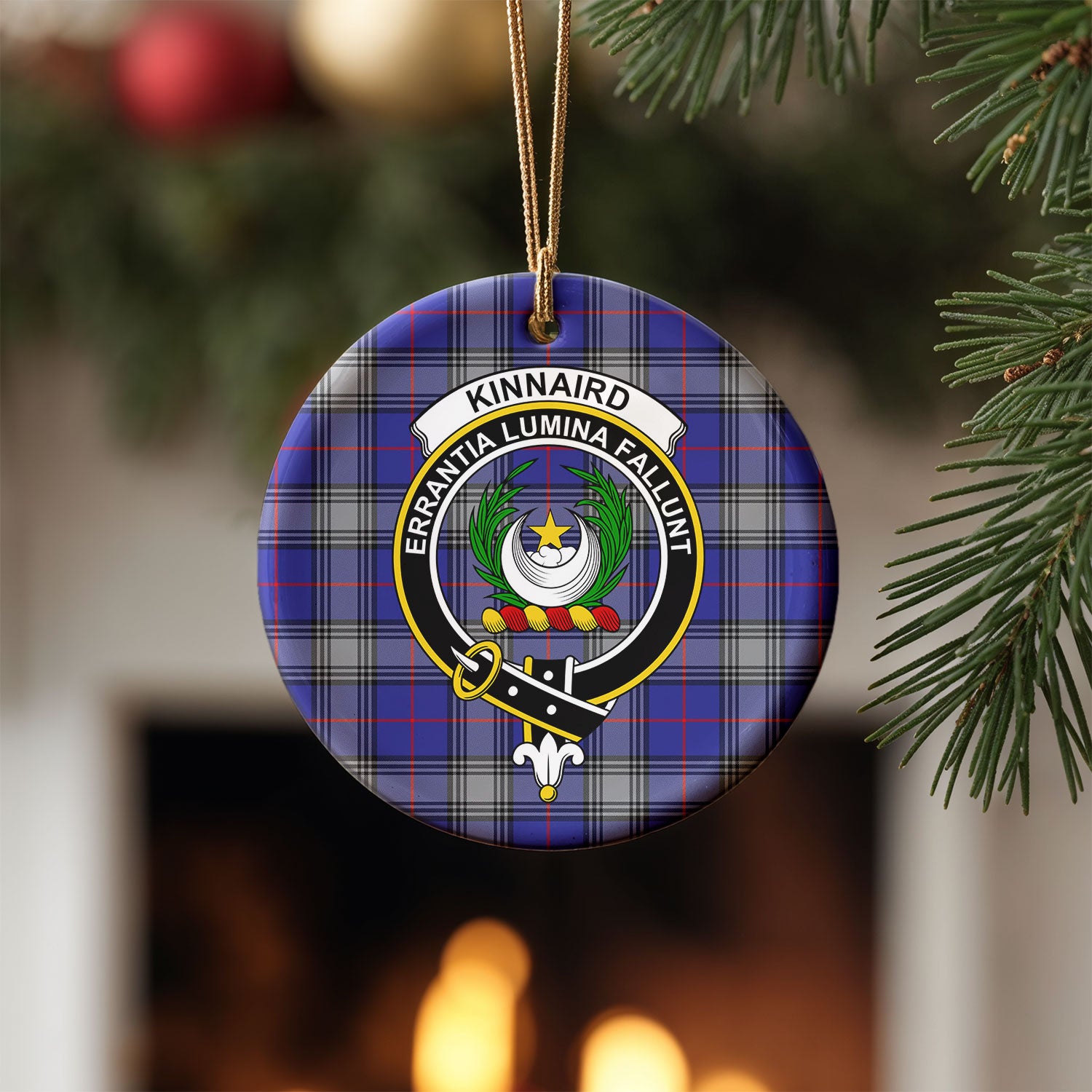 Kinnaird Tartan Crest Christmas Ceramic Ornament