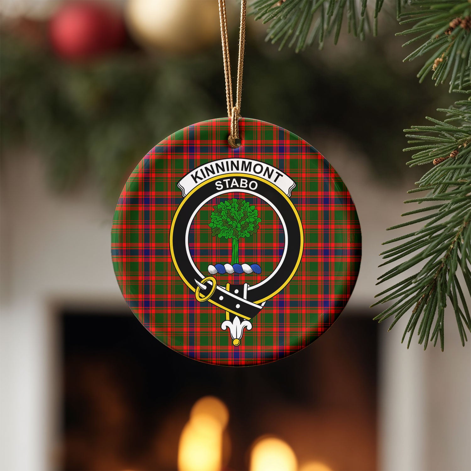Kinninmont Tartan Crest Christmas Ceramic Ornament