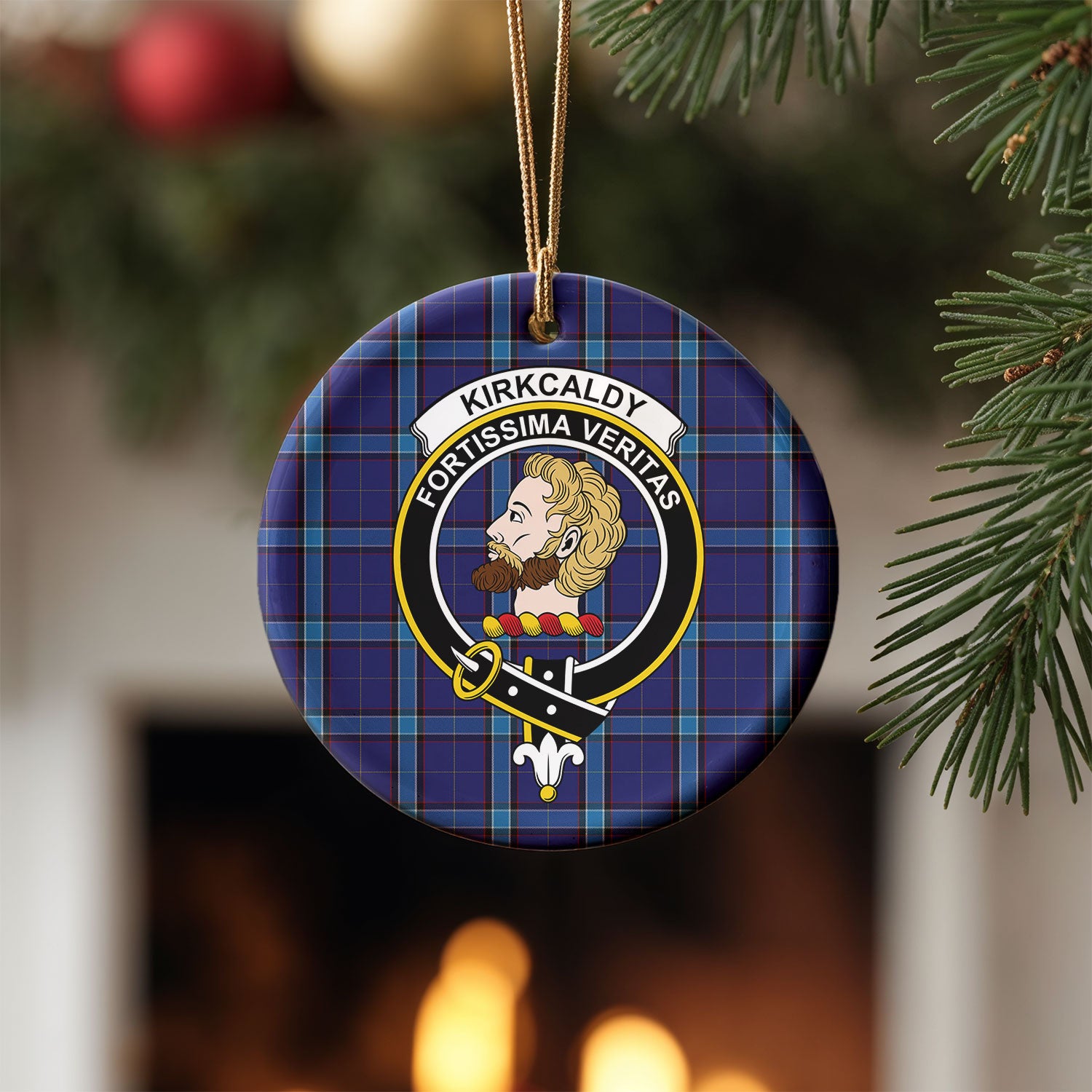 Kirkcaldy Tartan Crest Christmas Ceramic Ornament