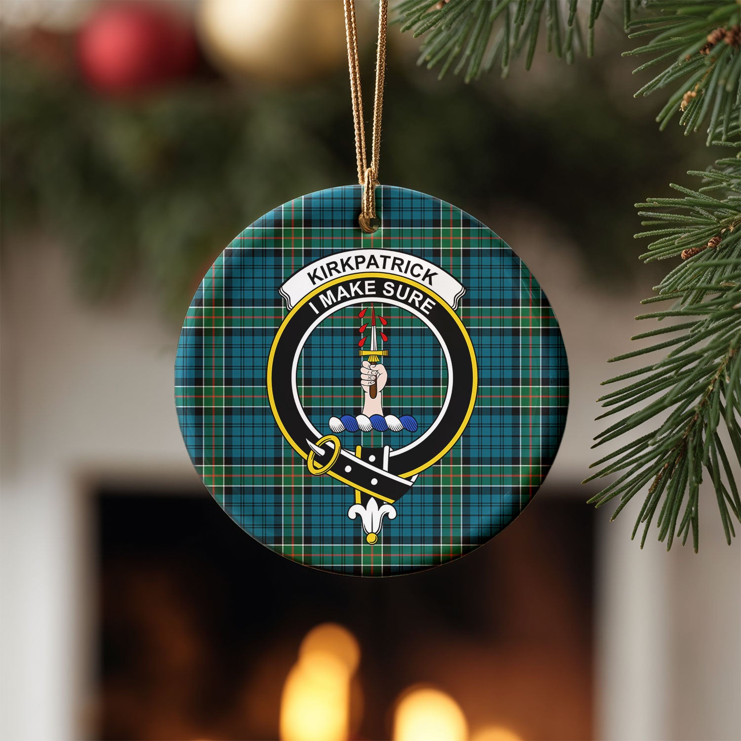 Kirkpatrick Ancient Tartan Crest Christmas Ceramic Ornament