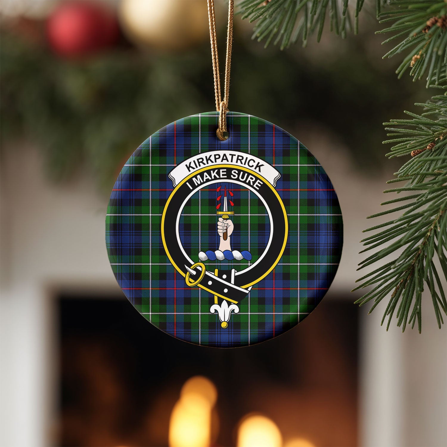 Kirkpatrick Tartan Crest Christmas Ceramic Ornament