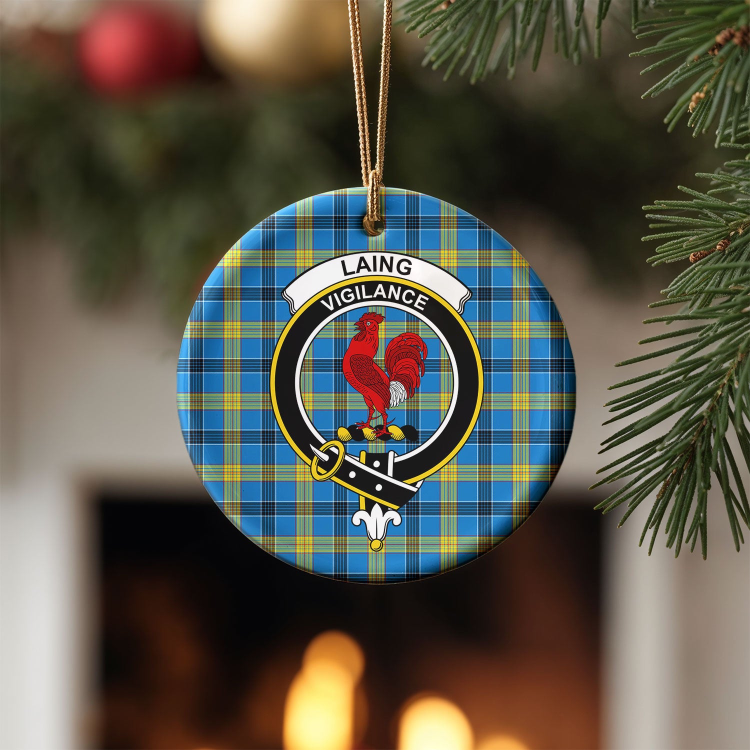 Laing Tartan Crest Christmas Ceramic Ornament