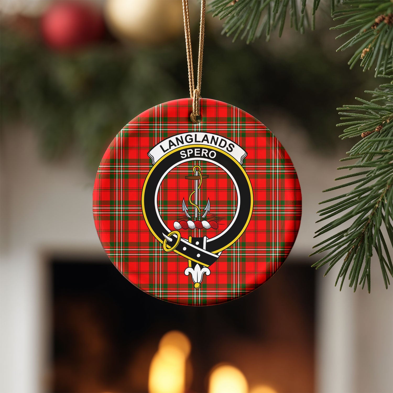 Langlands Tartan Crest Christmas Ceramic Ornament