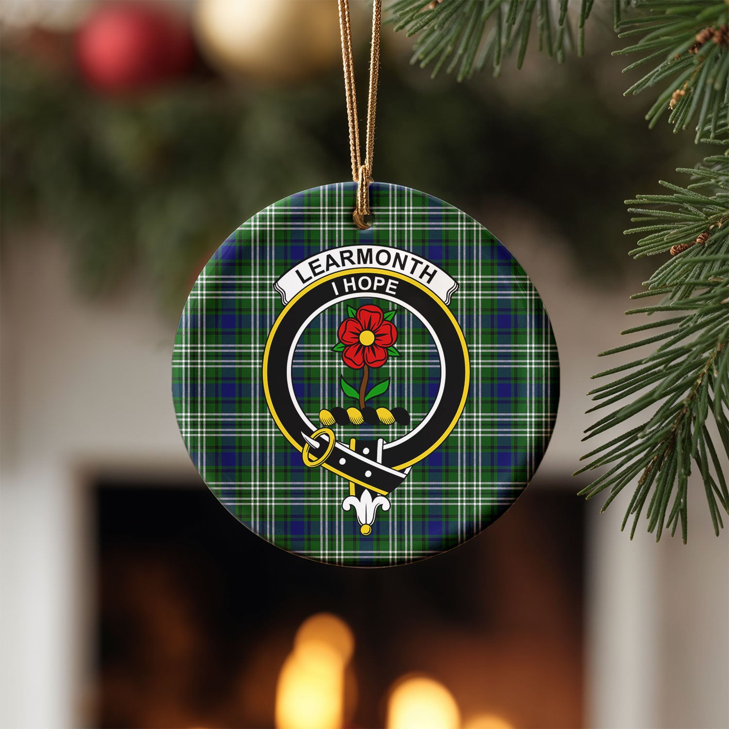 Learmonth Tartan Crest Christmas Ceramic Ornament