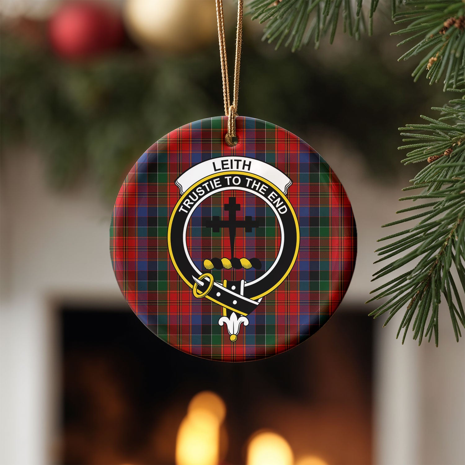 Leith Tartan Crest Christmas Ceramic Ornament