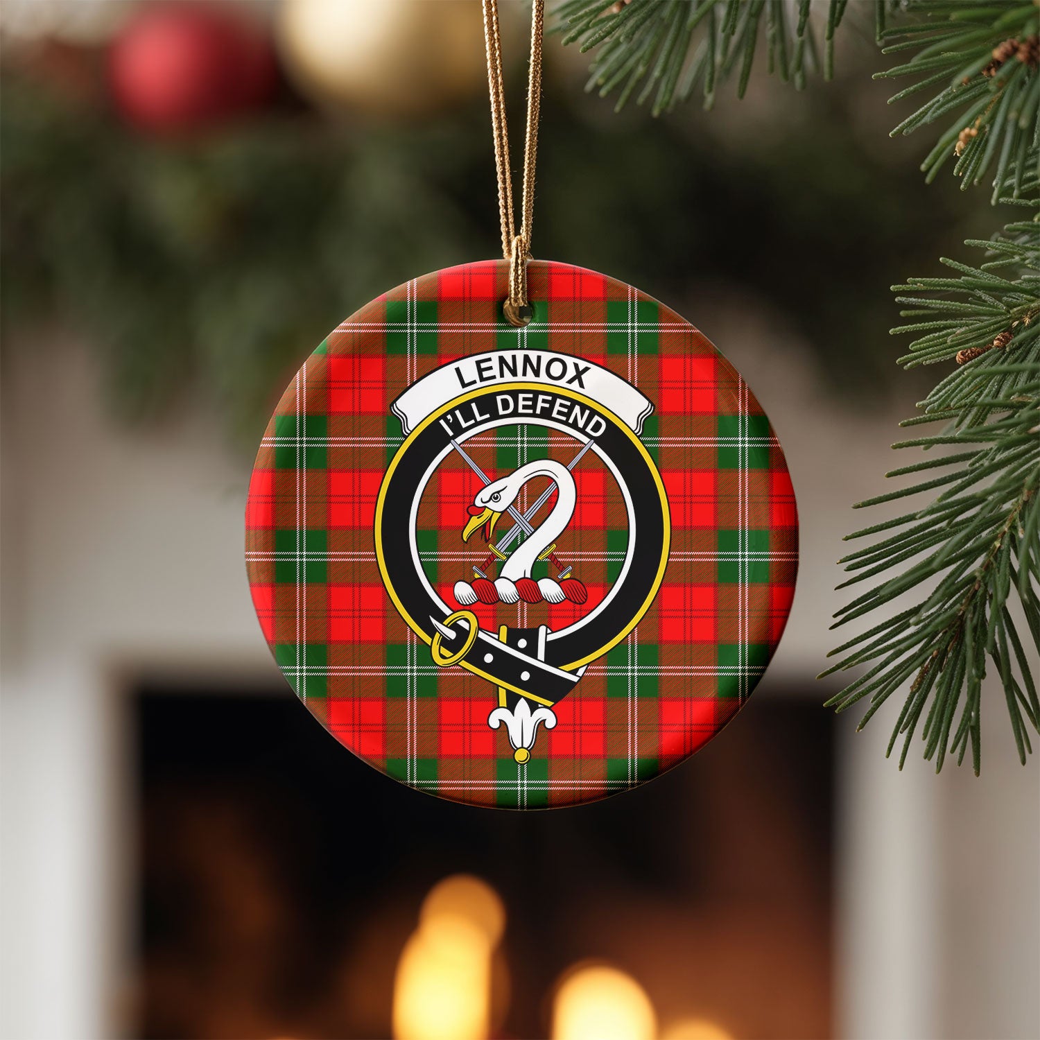 Lennox Tartan Crest Christmas Ceramic Ornament