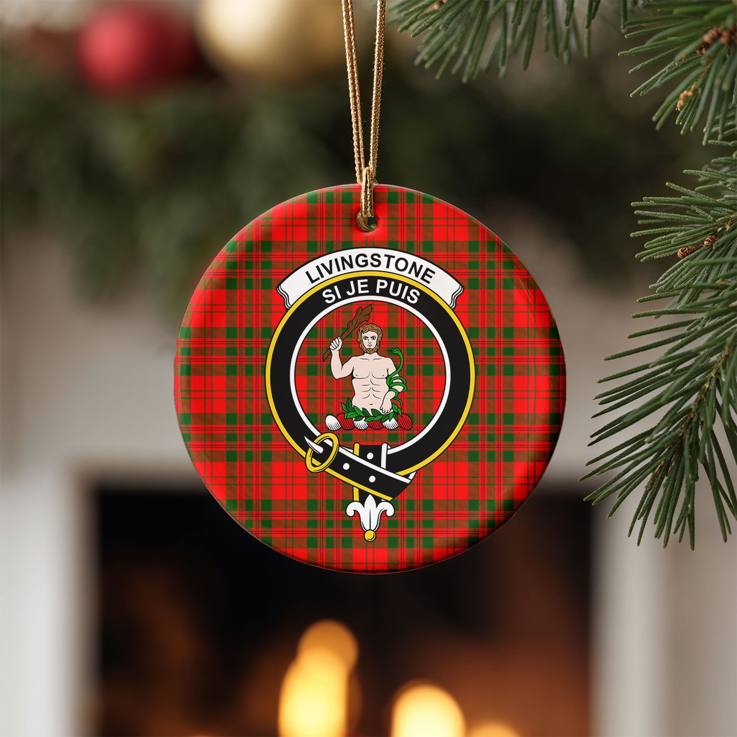 Livingstone Tartan Crest Christmas Ceramic Ornament
