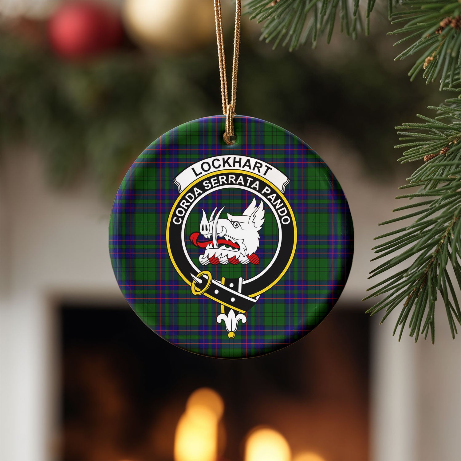 Lockhart Modern Tartan Crest Christmas Ceramic Ornament