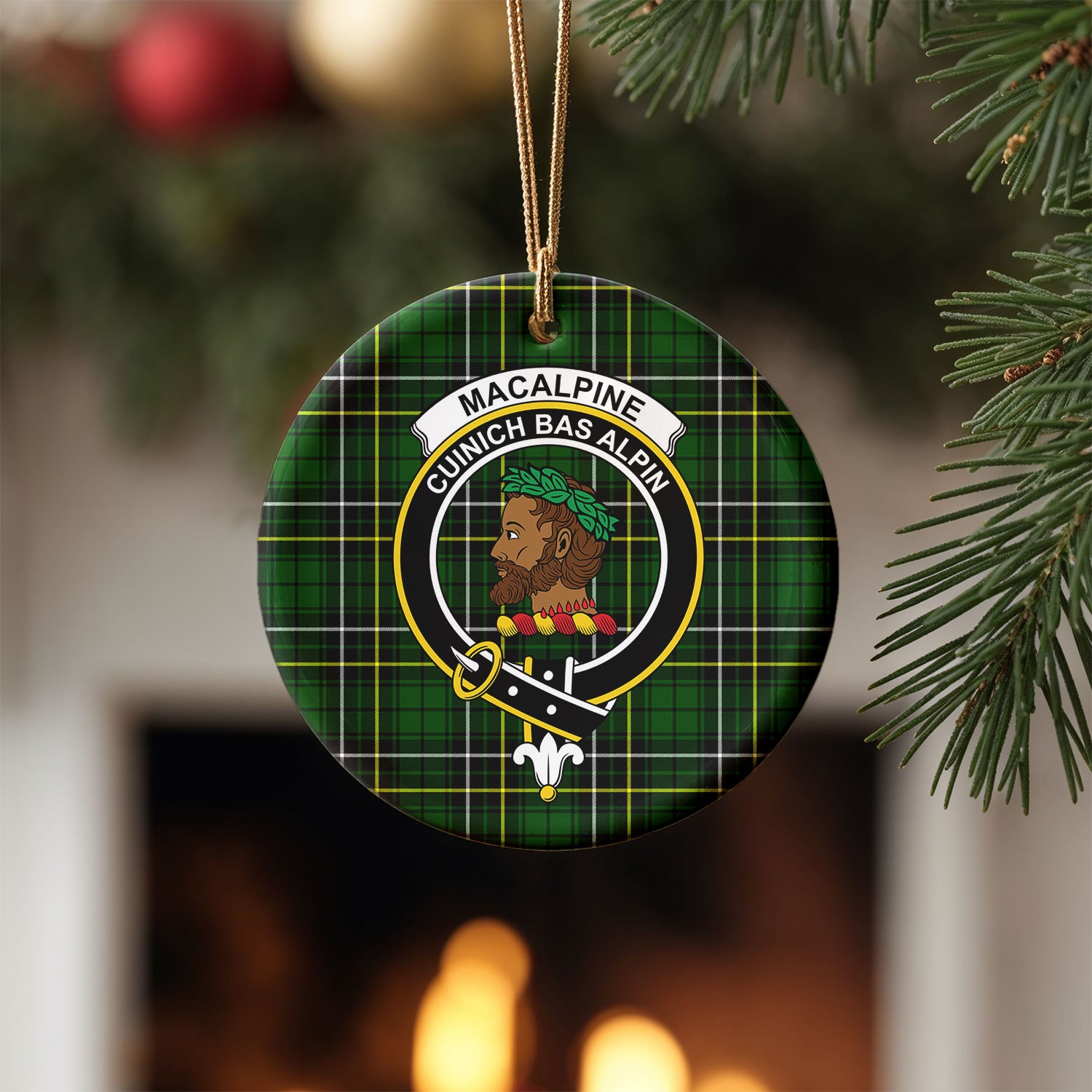MacAlpine Modern Tartan Crest Christmas Ceramic Ornament
