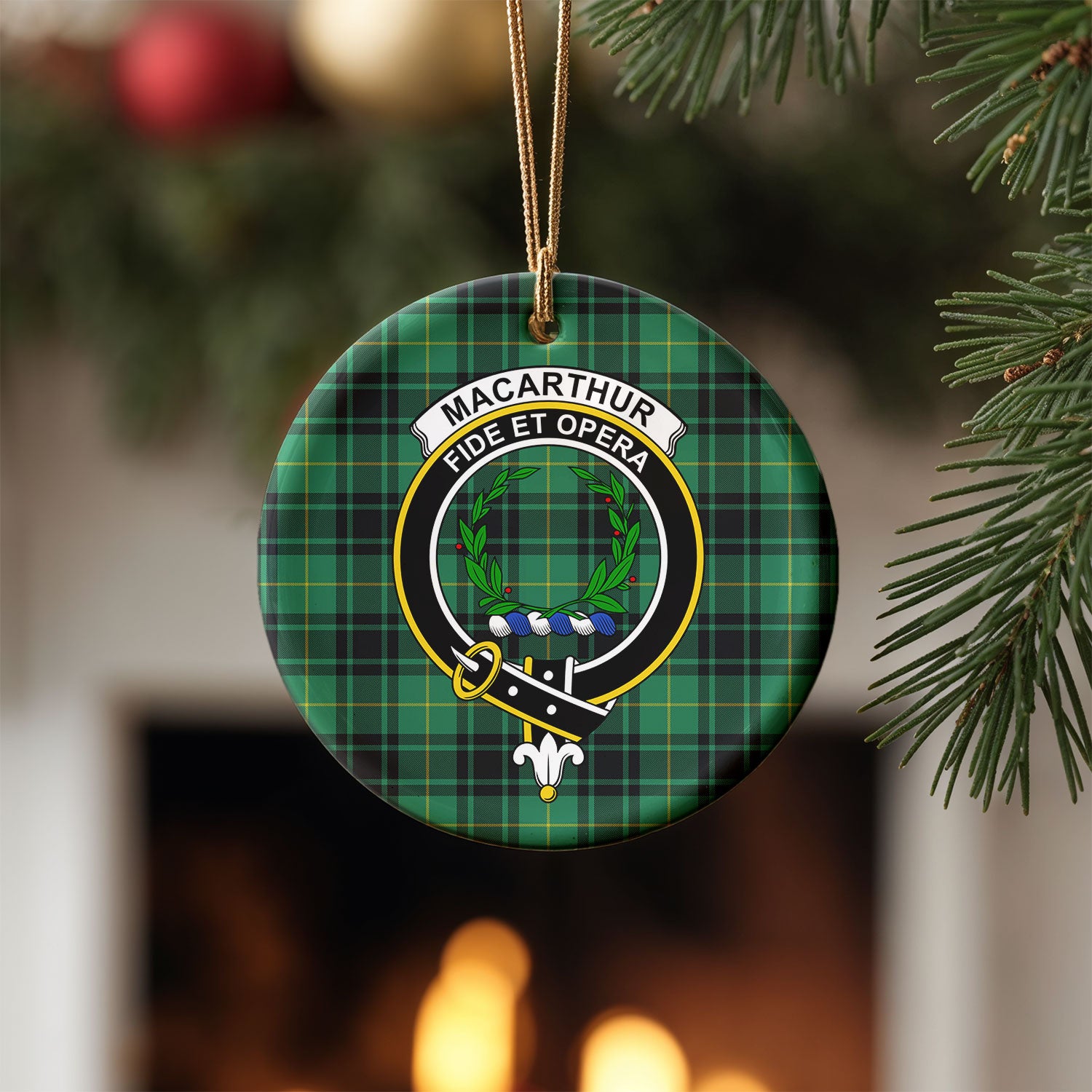 MacArthur Ancient Tartan Crest Christmas Ceramic Ornament