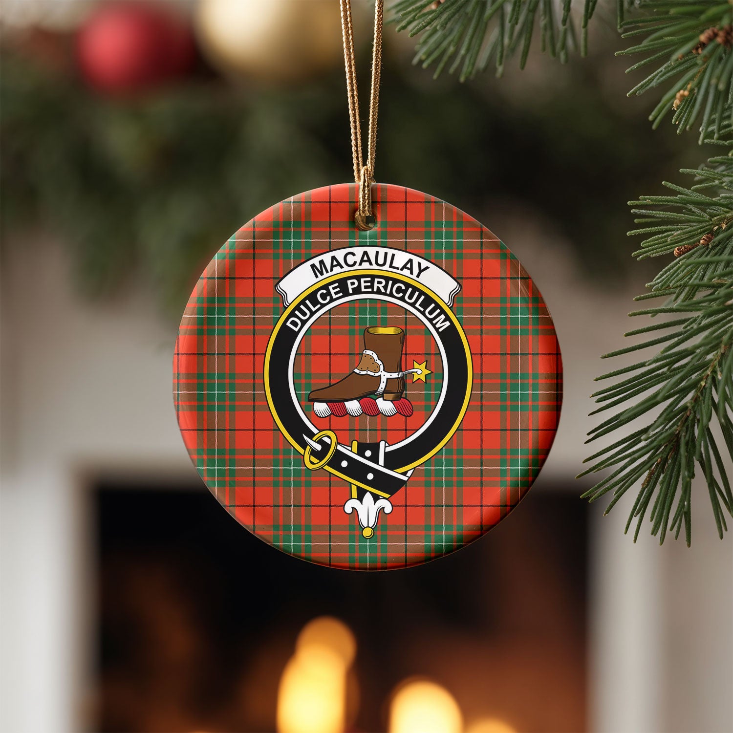 MacAulay Ancient Tartan Crest Christmas Ceramic Ornament