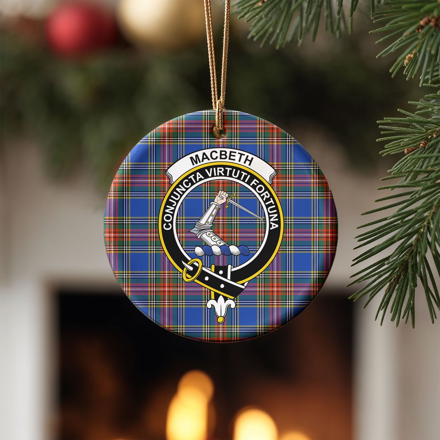 MacBeth Ancient Tartan Crest Christmas Ceramic Ornament