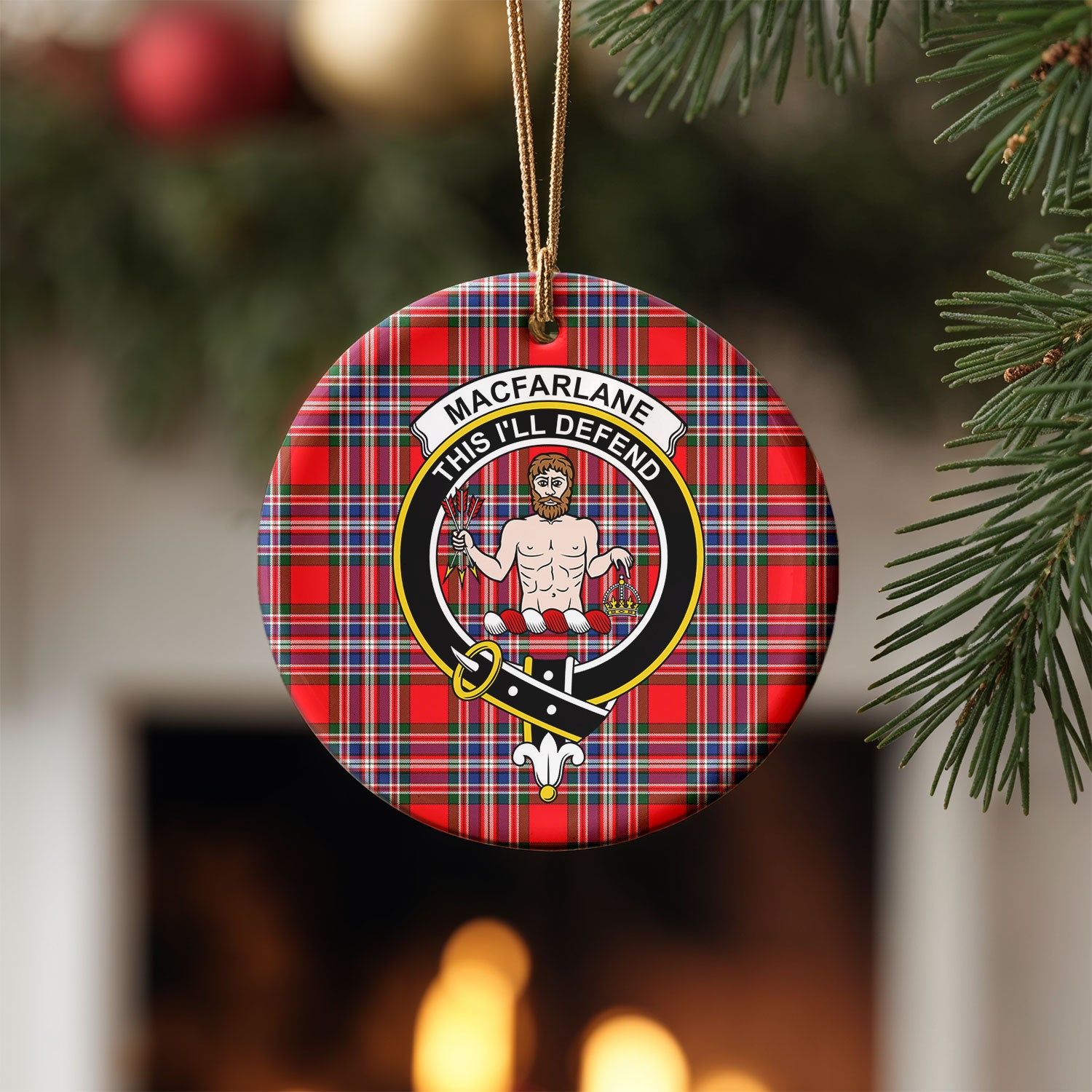 MacFarlane Modern Tartan Crest Christmas Ceramic Ornament